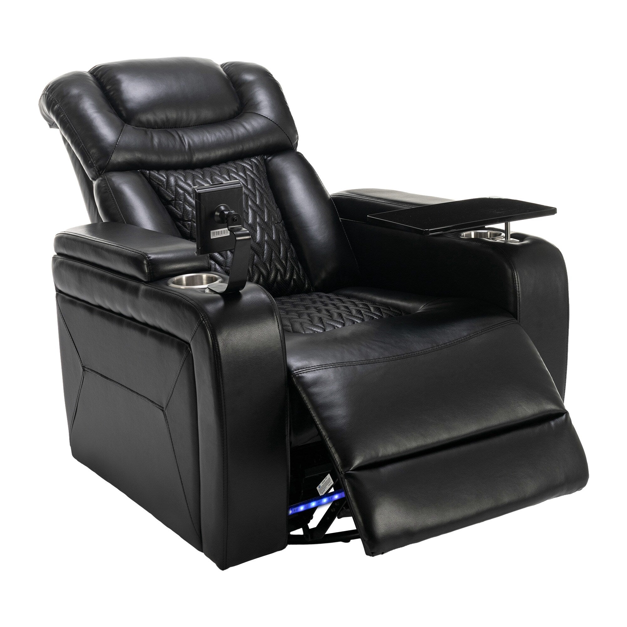 Fauteuil inclinable électrique pivotant à 270 degrés pour home cinéma avec plateau, support pour téléphone, porte-gobelet et port USB