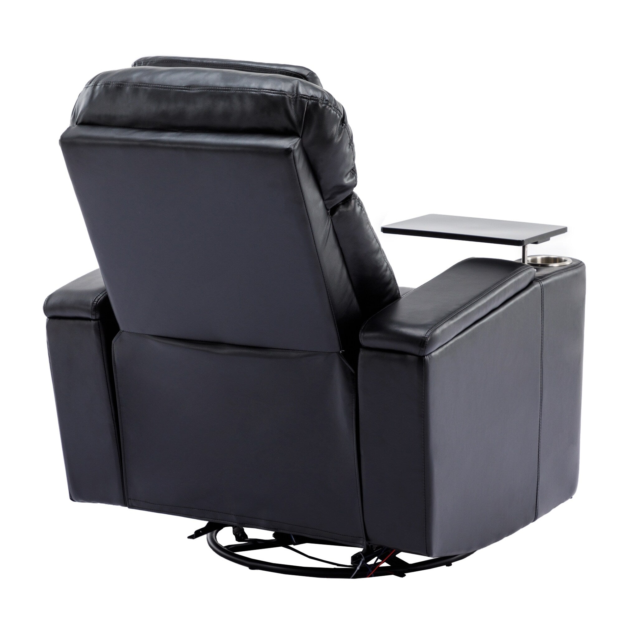Fauteuil inclinable pivotant à 270°, siège home cinéma avec rangement dissimulé pour les accoudoirs, bande lumineuse LED et porte-gobelet