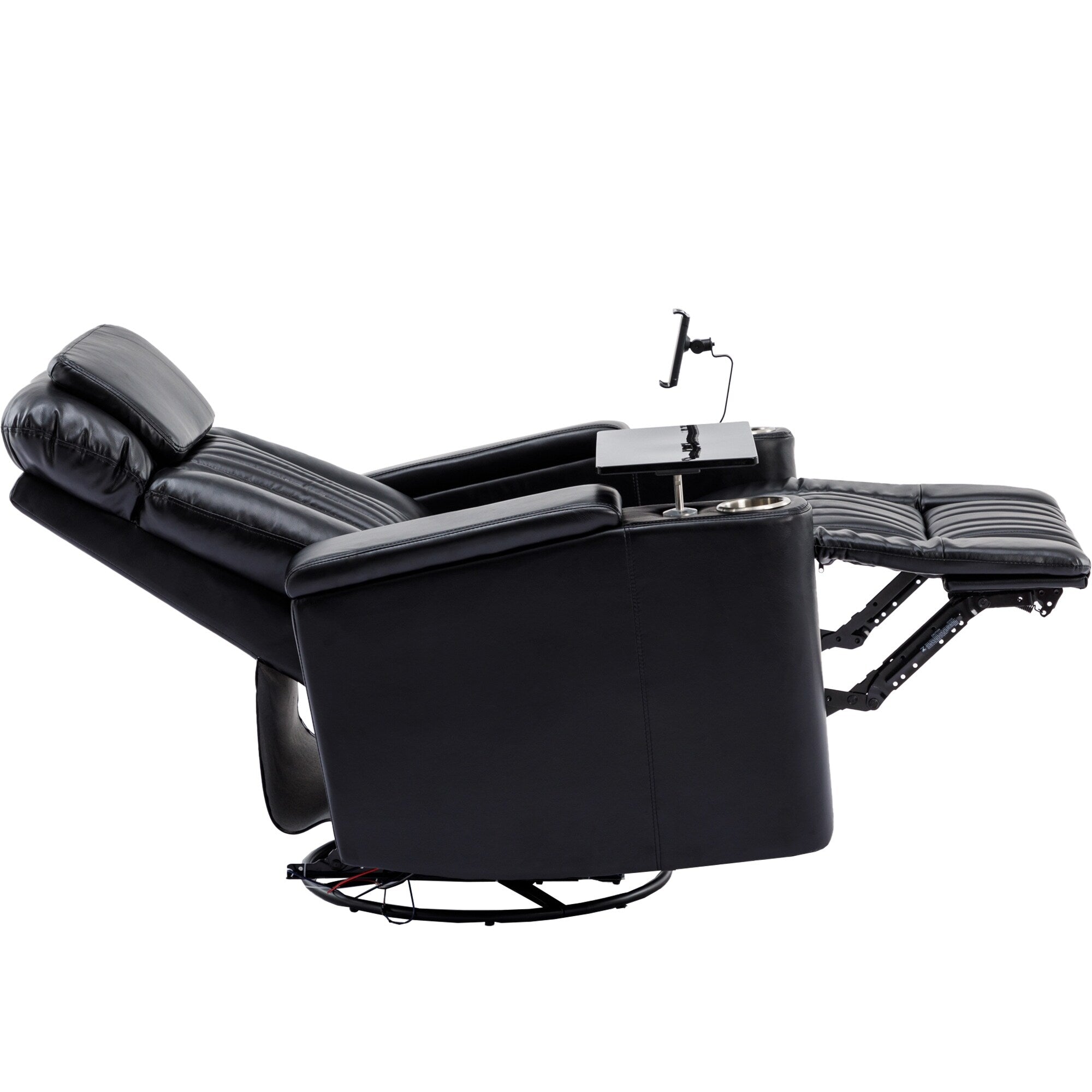 Fauteuil inclinable pivotant à 270°, siège home cinéma avec rangement dissimulé pour les accoudoirs, bande lumineuse LED et porte-gobelet