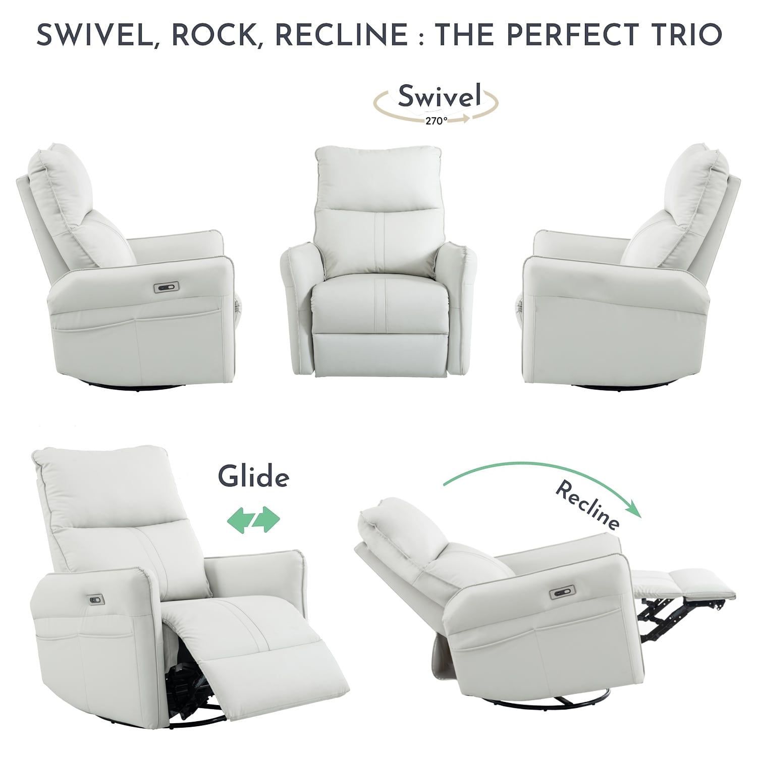 Fauteuil inclinable pivotant à 270°, canapé inclinable électrique avec ports USB