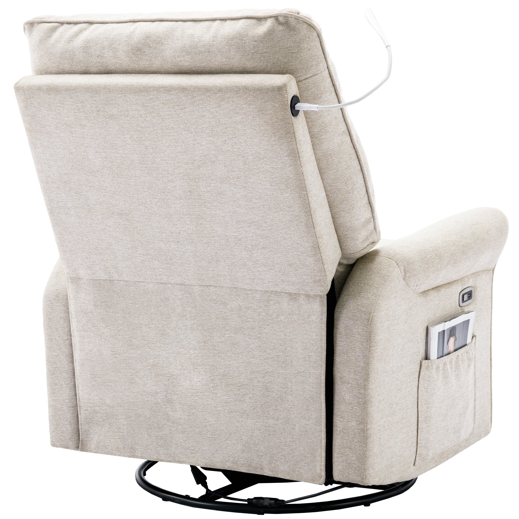 Fauteuil inclinable pivotant à 270° avec ports USB, lampe tactile, poche de rangement latérale et base à bascule