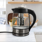 Bouilloire électrique et infuseur à thé en verre et acier inoxydable de 1,8 litre