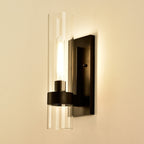 Applique murale cylindrique en verre transparent à 1 lumière