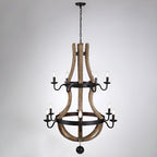 Lustre à 12 lumières en forme de tonneau à vin de style campagnard français à deux niveaux