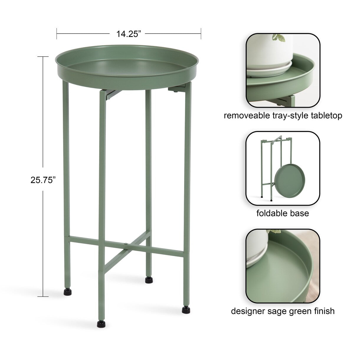 Table d'appoint ronde pliable en métal Kate and Laurel Celia - 14 x 14 x 26