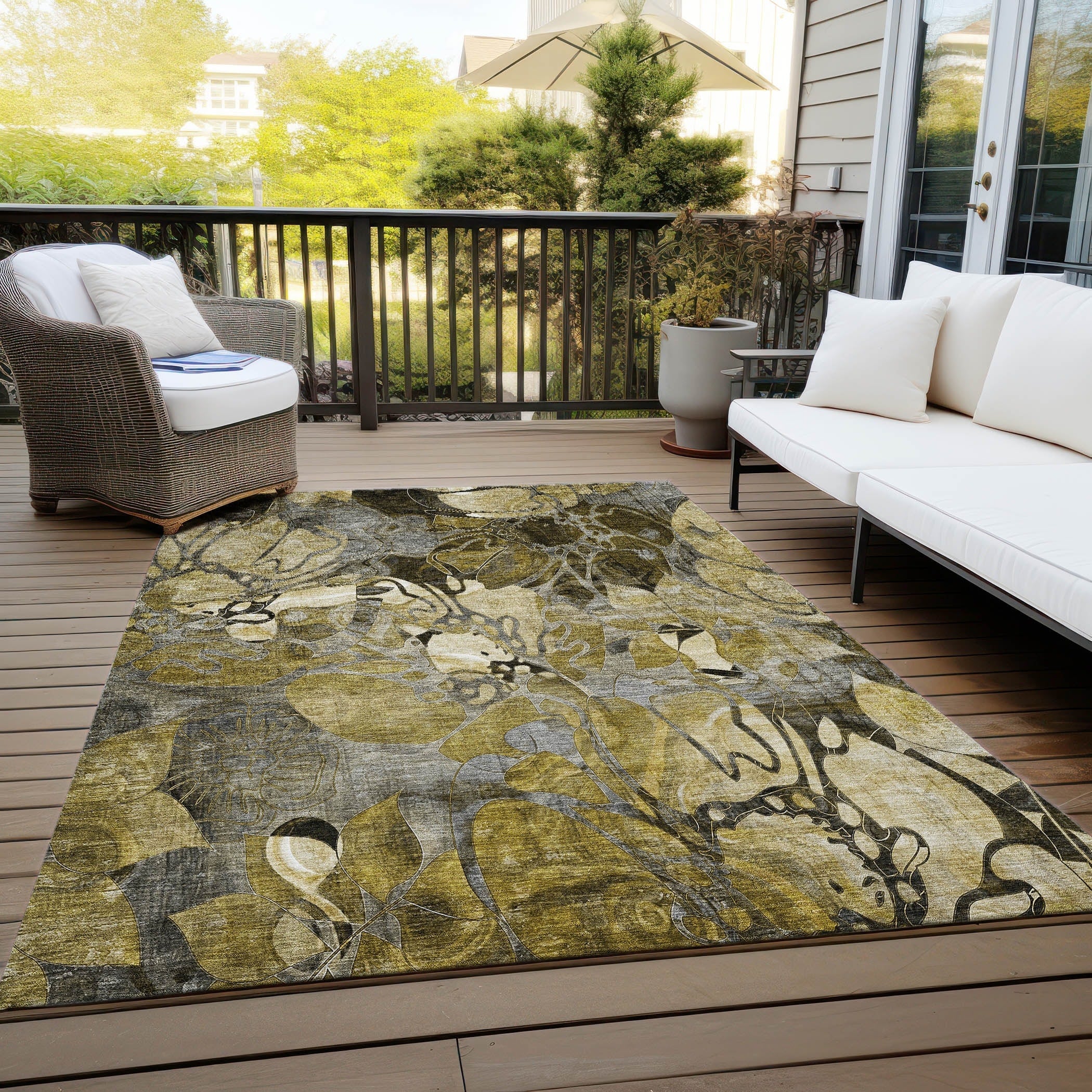 Tapis Chantille floral moderne lavable en machine pour intérieur/extérieur