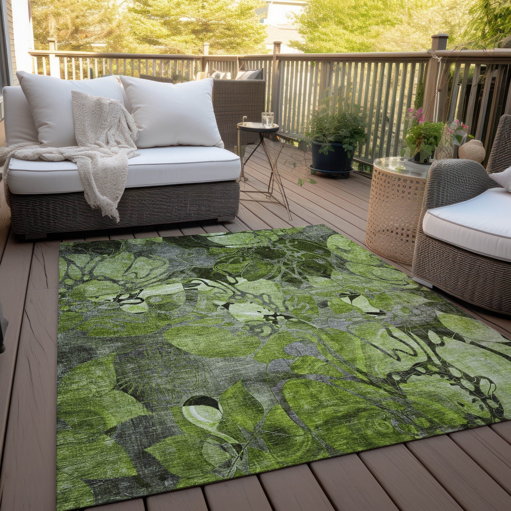 Tapis Chantille floral moderne lavable en machine pour intérieur/extérieur