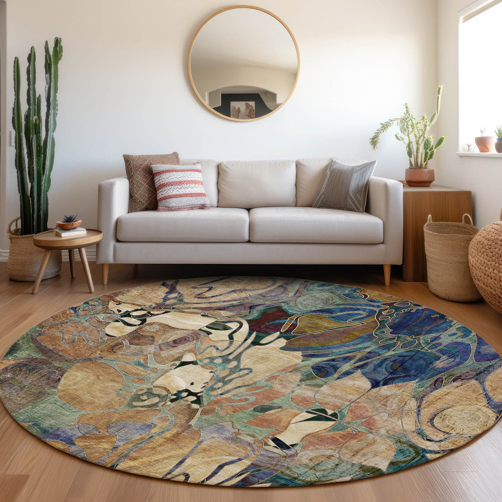Tapis Chantille floral moderne lavable en machine pour intérieur/extérieur