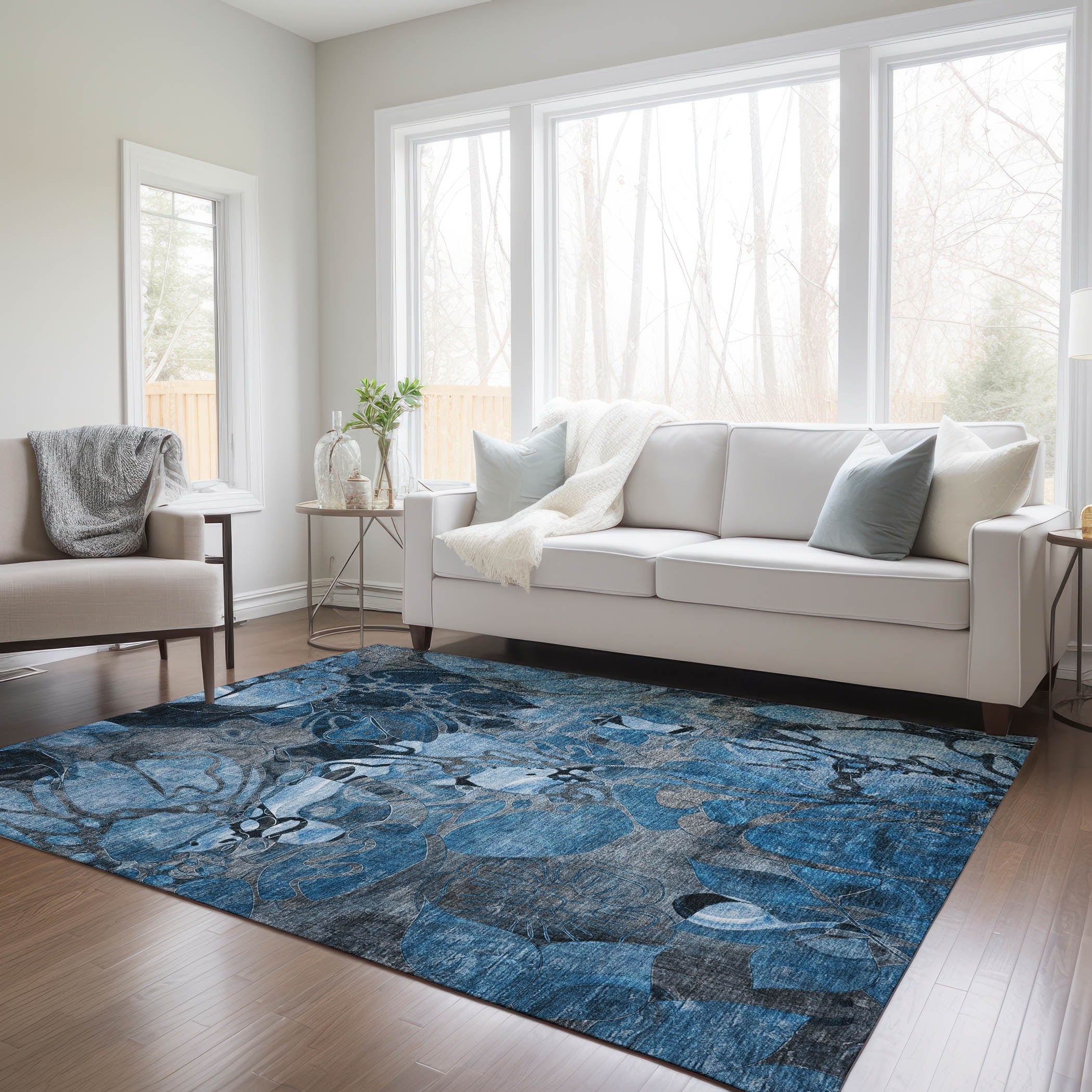 Tapis Chantille floral moderne lavable en machine pour intérieur/extérieur