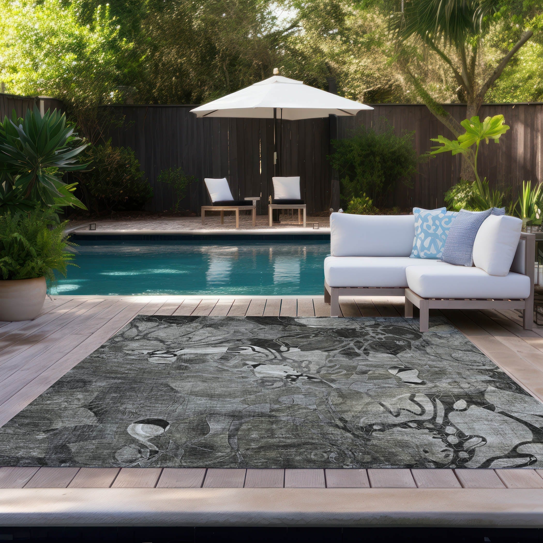 Tapis Chantille floral moderne lavable en machine pour intérieur/extérieur