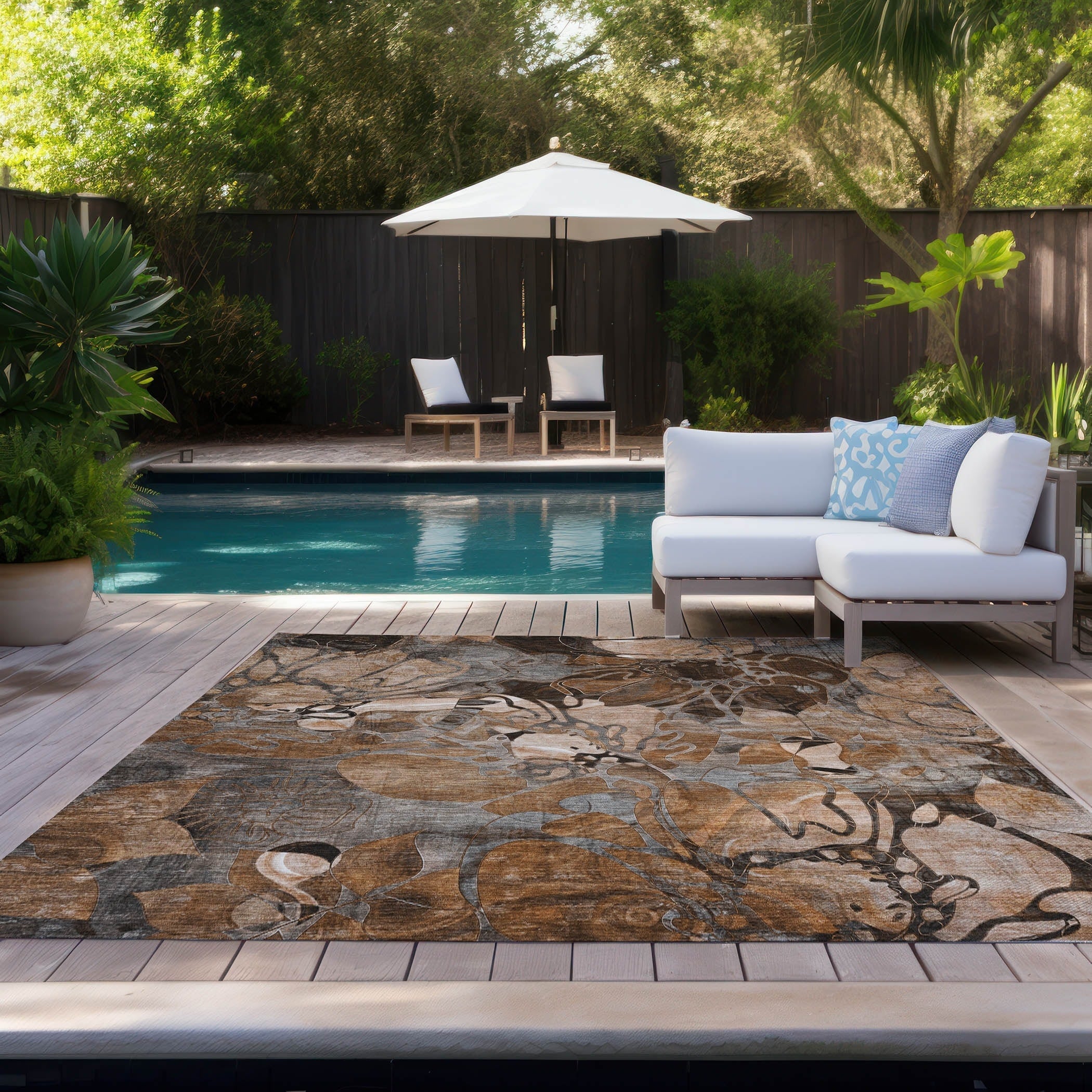 Tapis Chantille floral moderne lavable en machine pour intérieur/extérieur