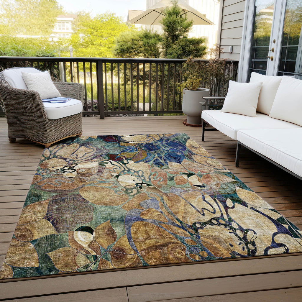 Tapis Chantille floral moderne lavable en machine pour intérieur/extérieur