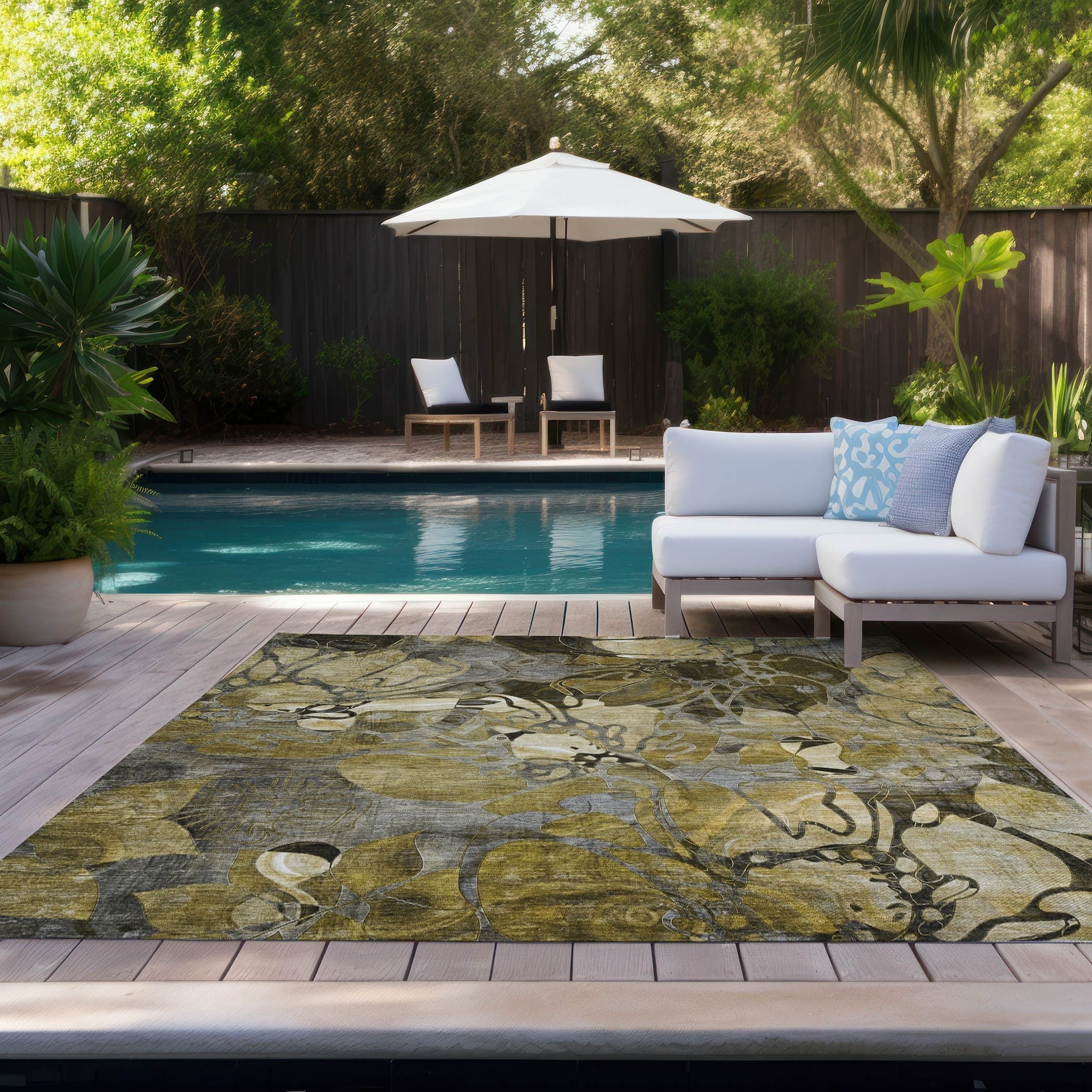 Tapis Chantille floral moderne lavable en machine pour intérieur/extérieur