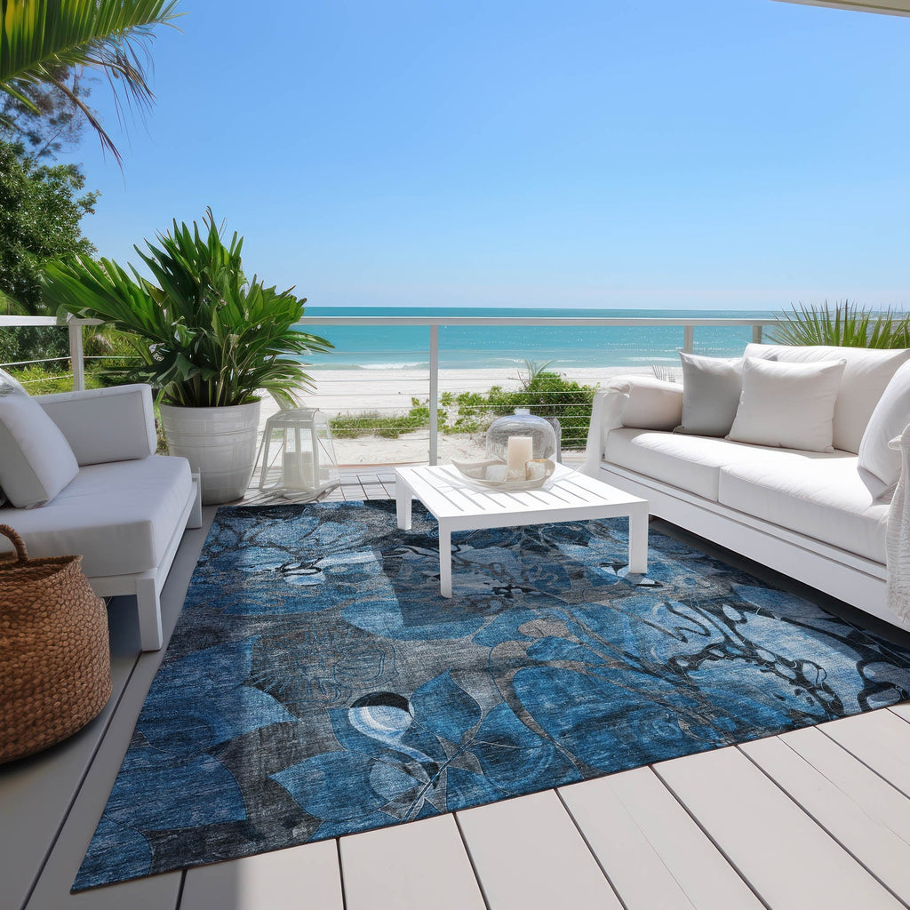 Tapis Chantille floral moderne lavable en machine pour intérieur/extérieur
