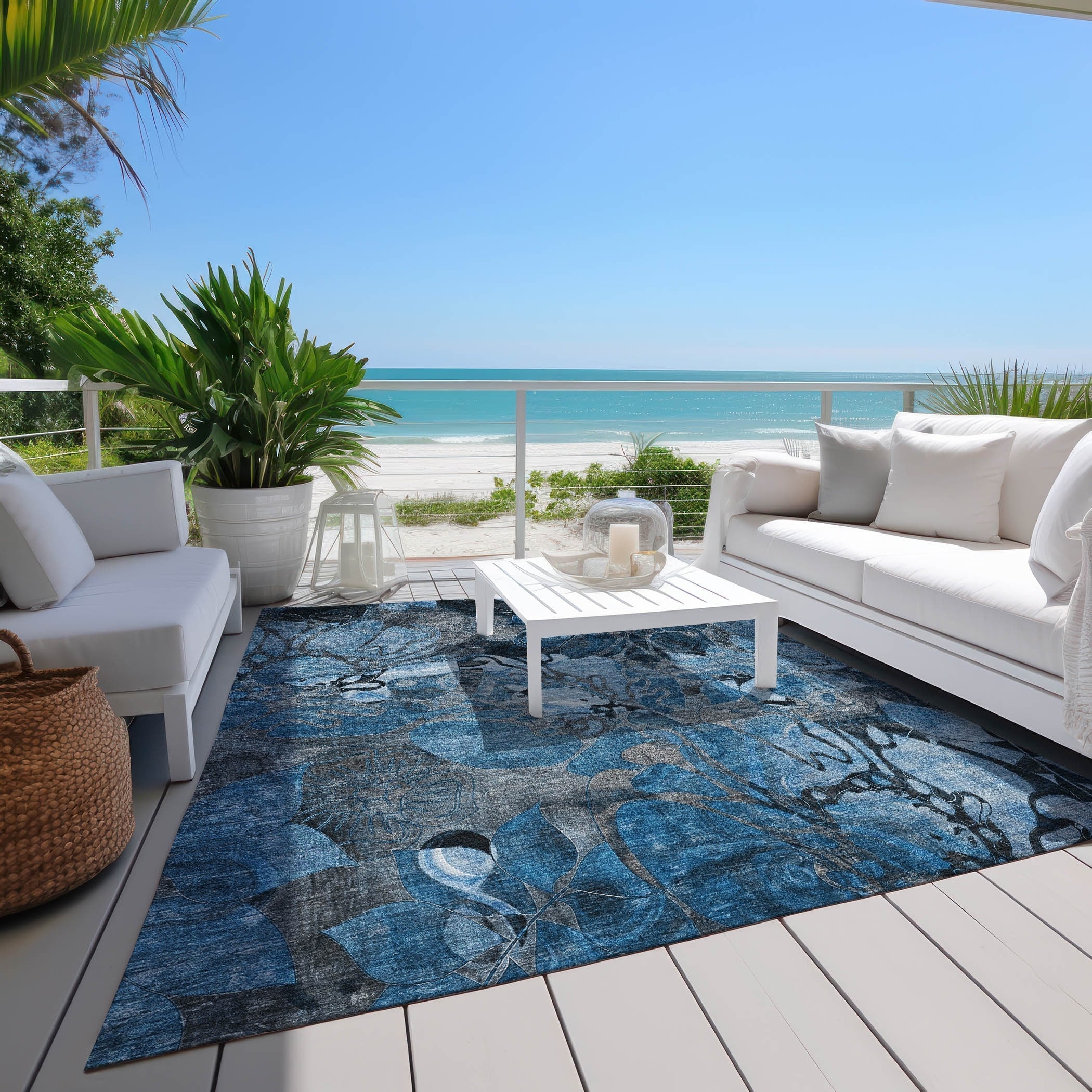 Tapis Chantille floral moderne lavable en machine pour intérieur/extérieur