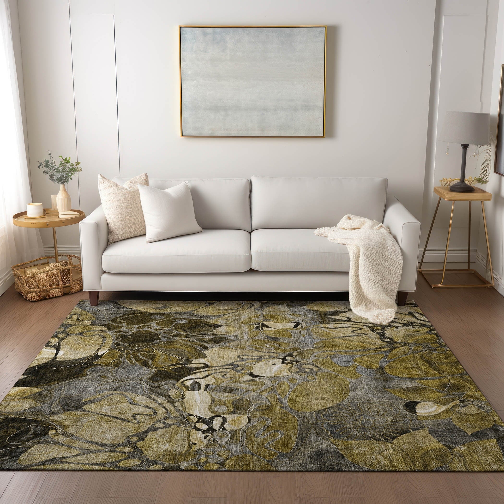 Tapis Chantille floral moderne lavable en machine pour intérieur/extérieur