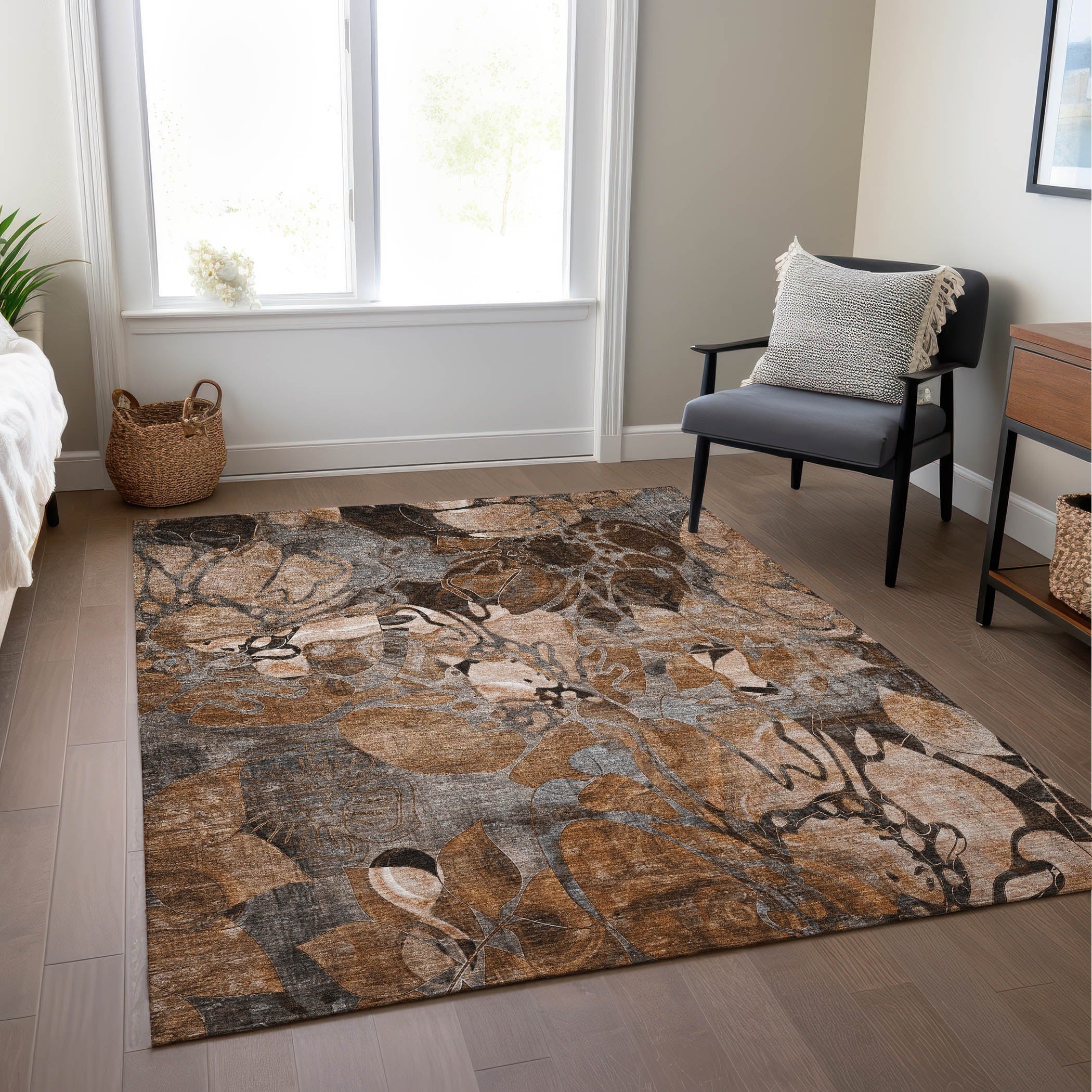 Tapis Chantille floral moderne lavable en machine pour intérieur/extérieur