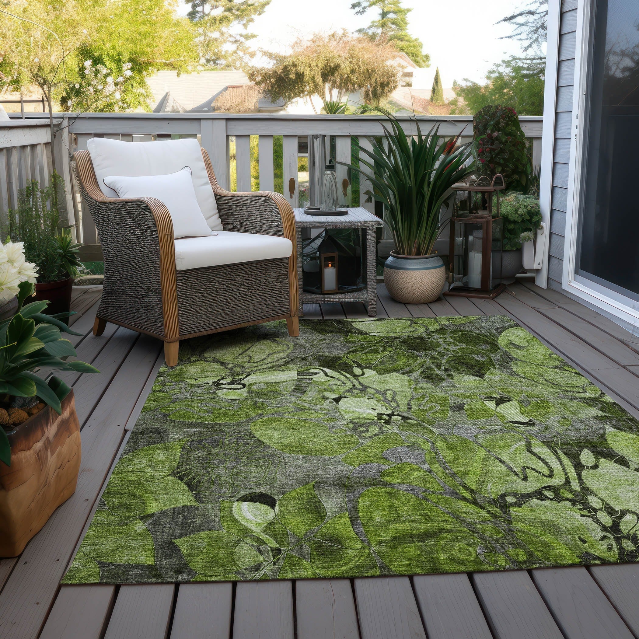 Tapis Chantille floral moderne lavable en machine pour intérieur/extérieur