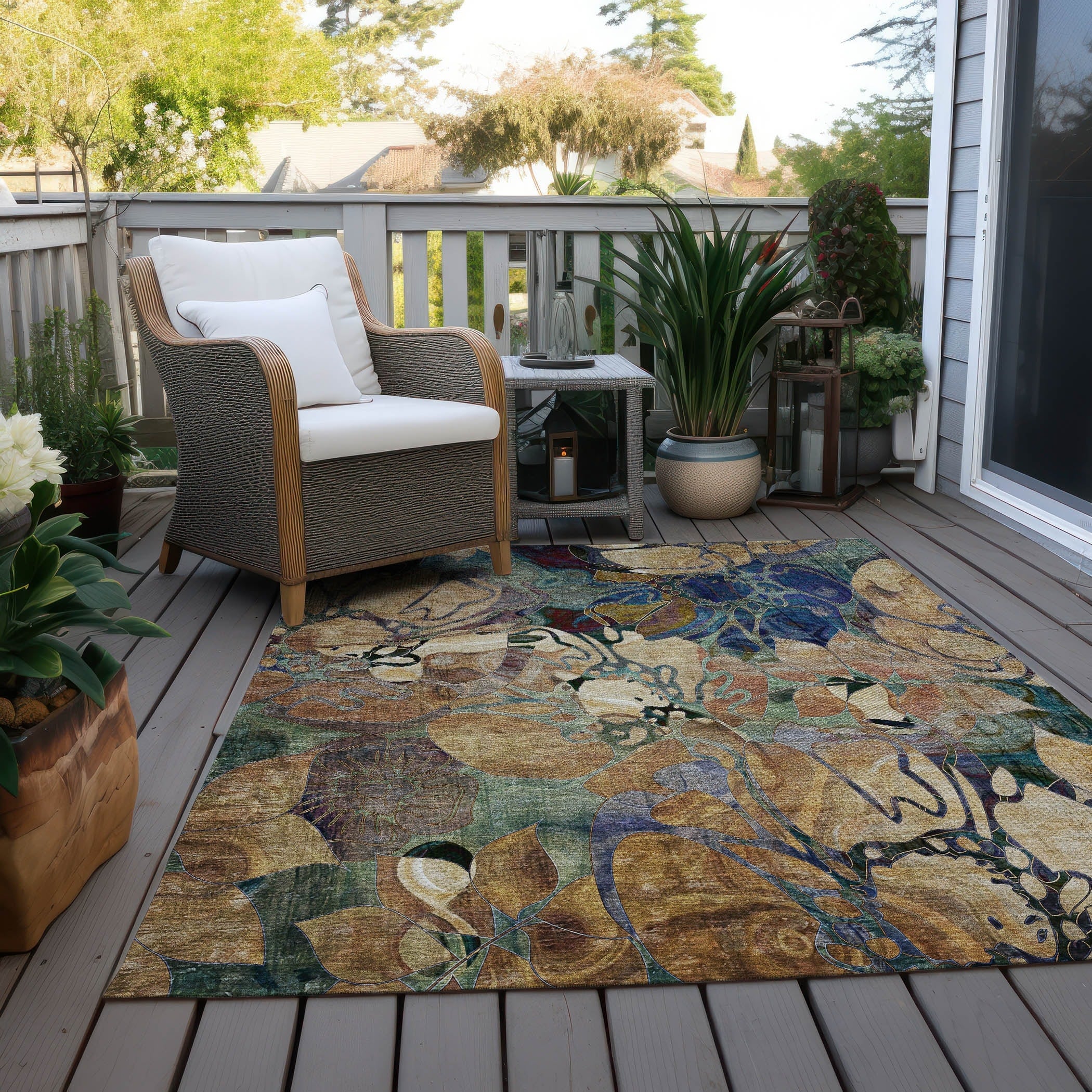 Tapis Chantille floral moderne lavable en machine pour intérieur/extérieur