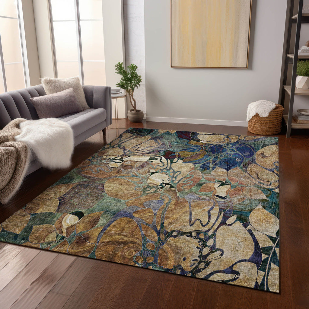 Tapis Chantille floral moderne lavable en machine pour intérieur/extérieur
