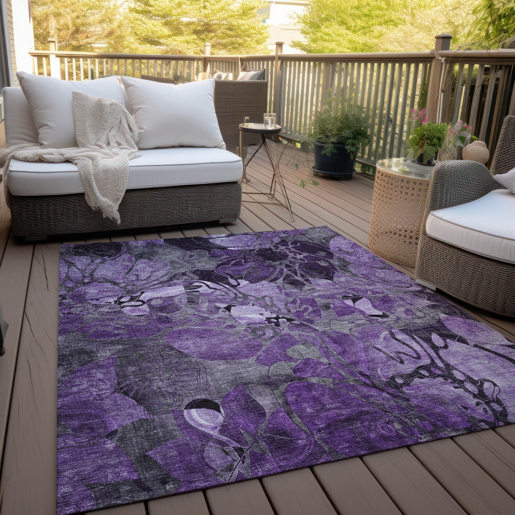 Tapis Chantille floral moderne lavable en machine pour intérieur/extérieur