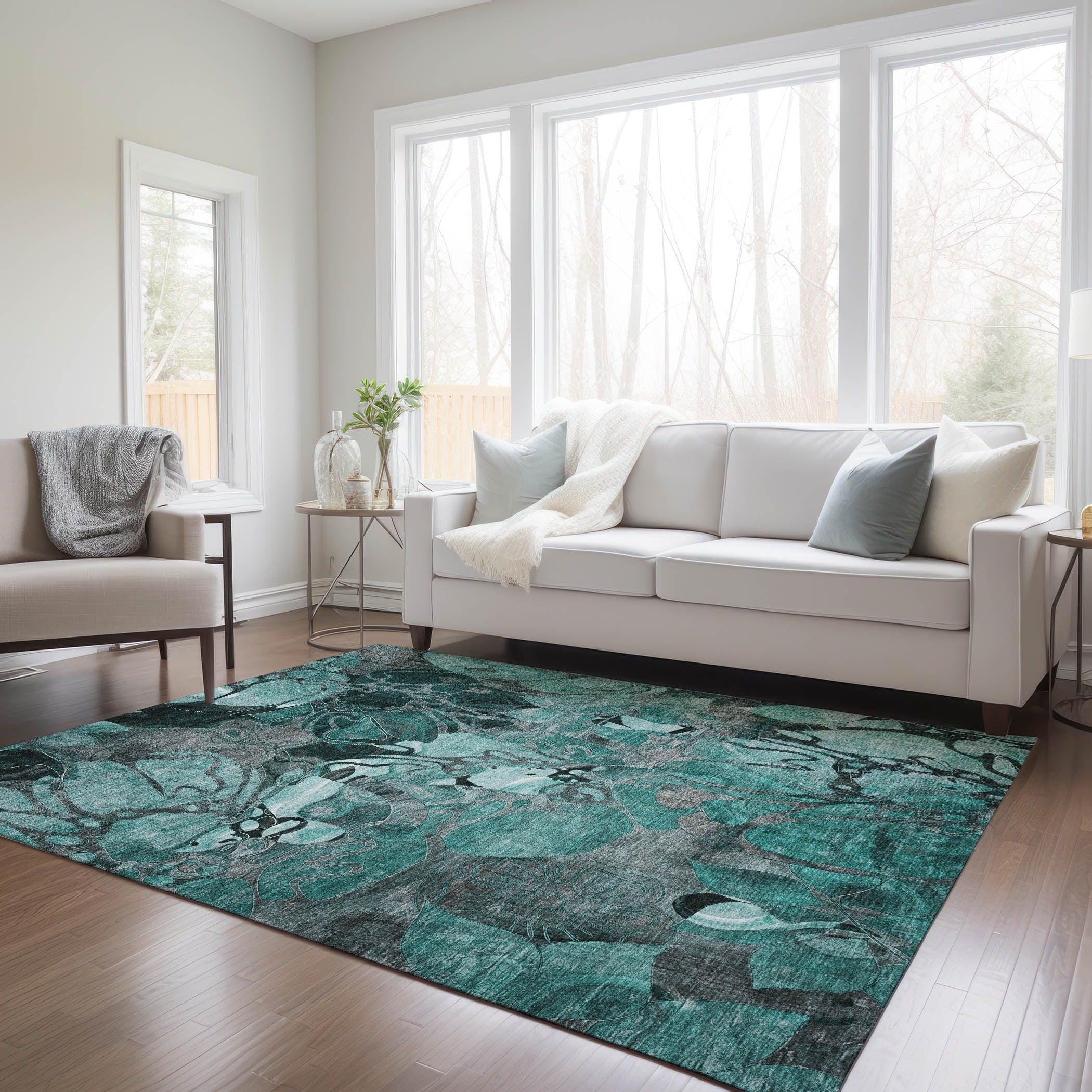 Tapis Chantille floral moderne lavable en machine pour intérieur/extérieur