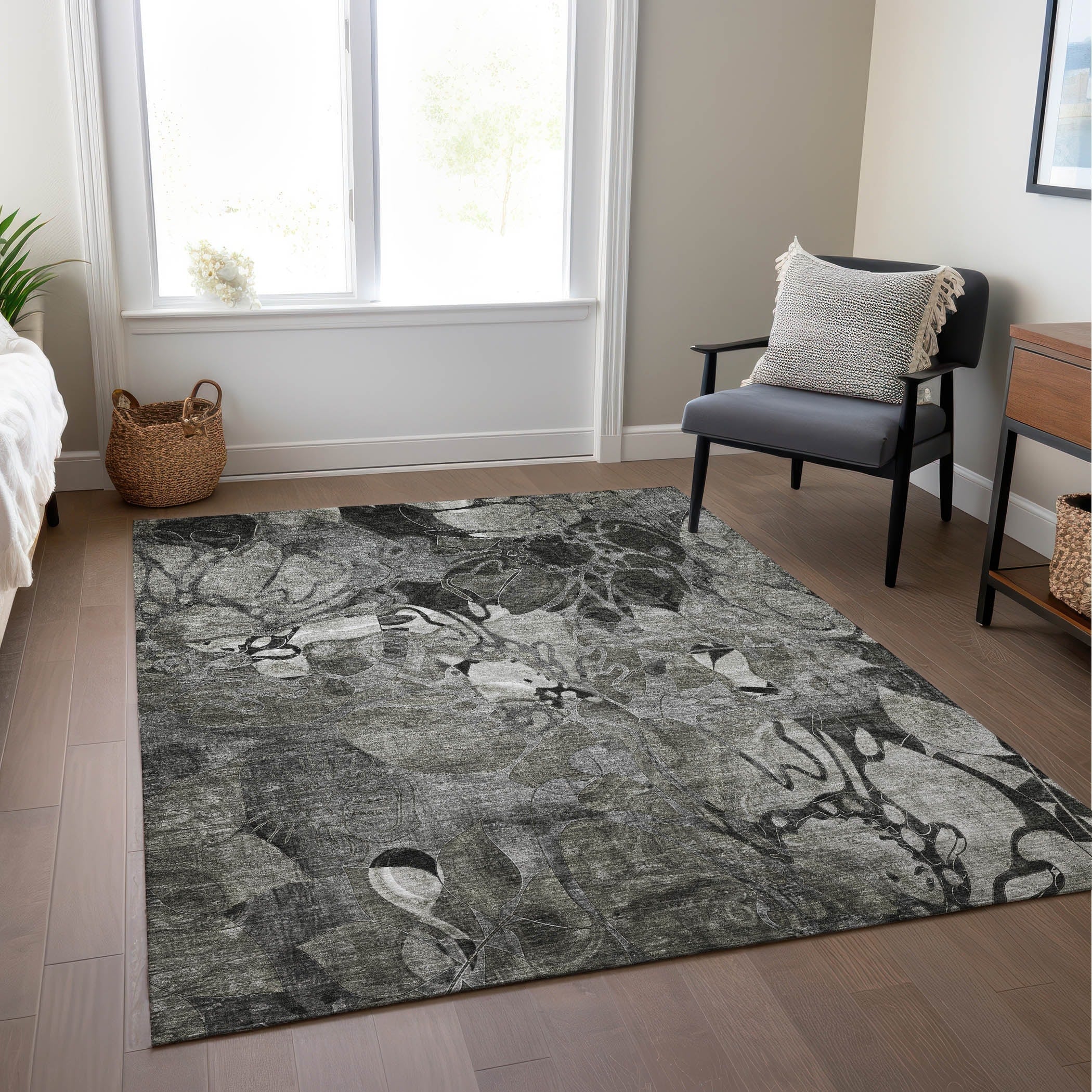 Tapis Chantille floral moderne lavable en machine pour intérieur/extérieur