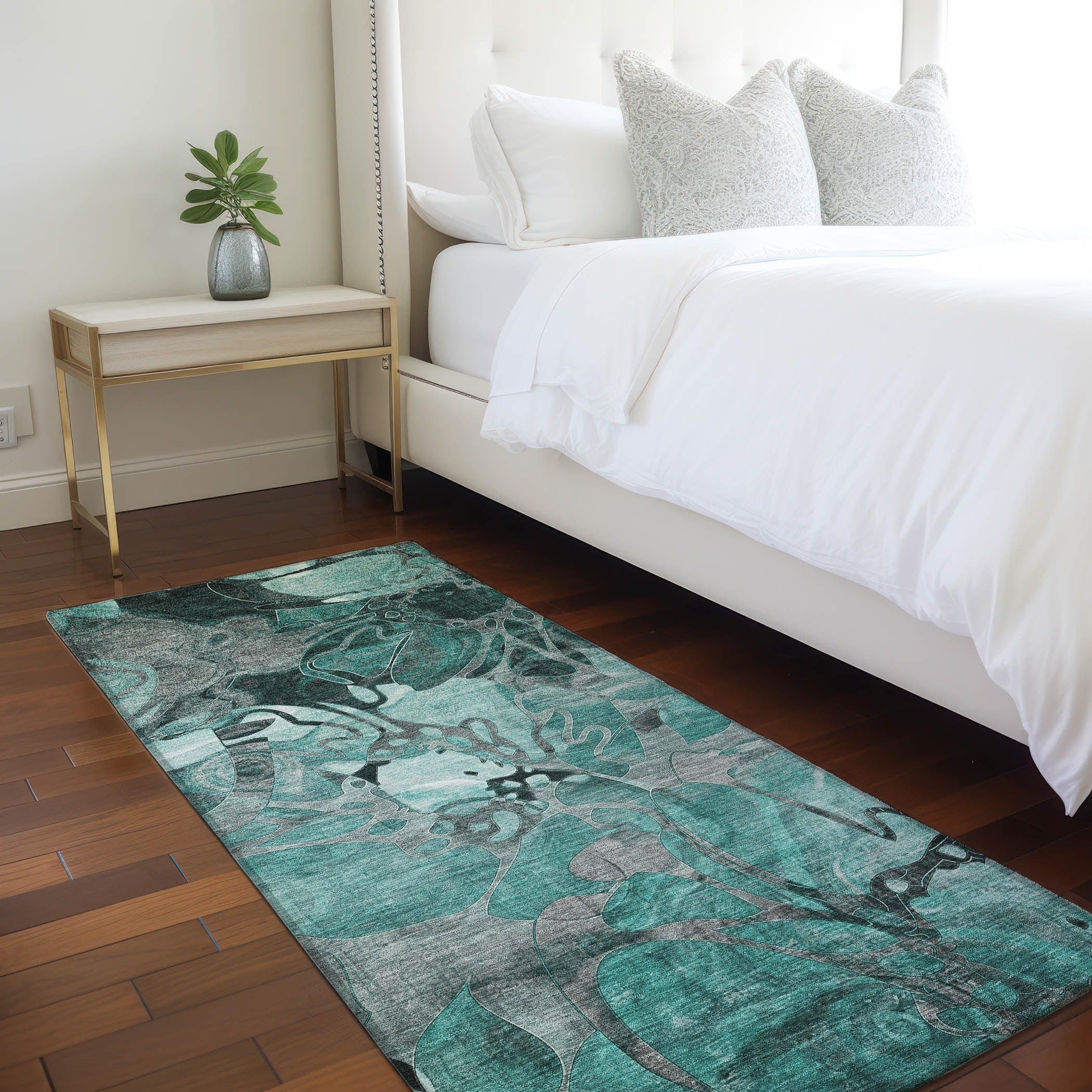 Tapis Chantille floral moderne lavable en machine pour intérieur/extérieur