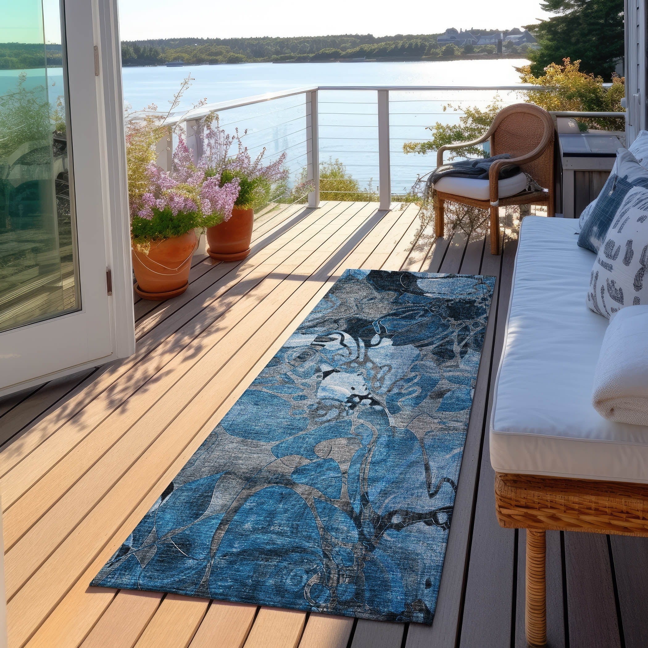 Tapis Chantille floral moderne lavable en machine pour intérieur/extérieur