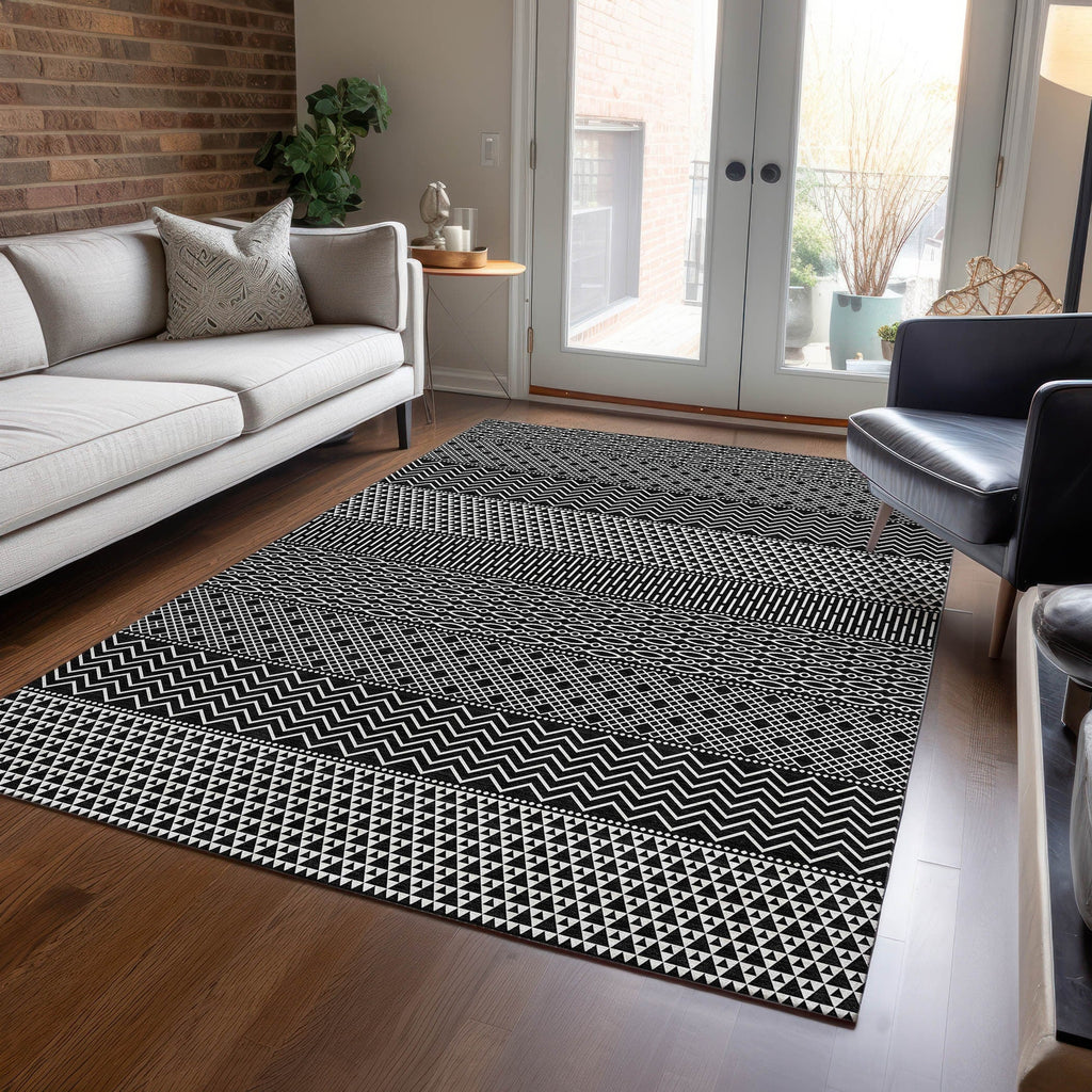 Tapis Chantille moderne à rayures, lavable en machine, pour intérieur et extérieur