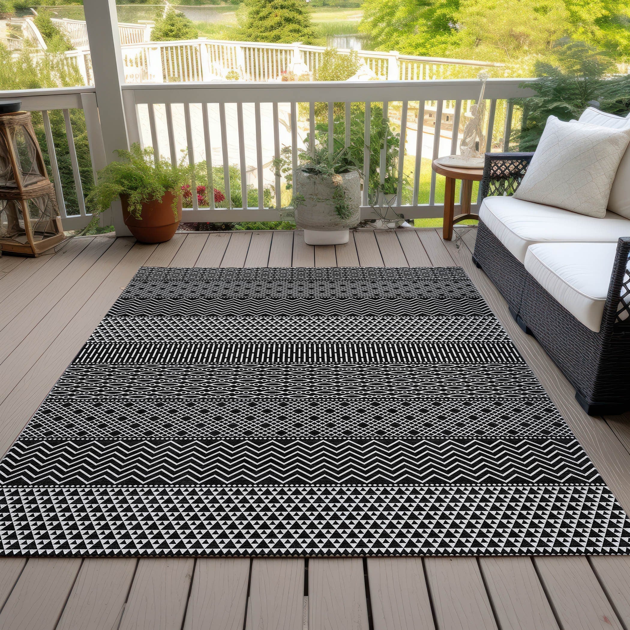 Tapis Chantille moderne à rayures, lavable en machine, pour intérieur et extérieur