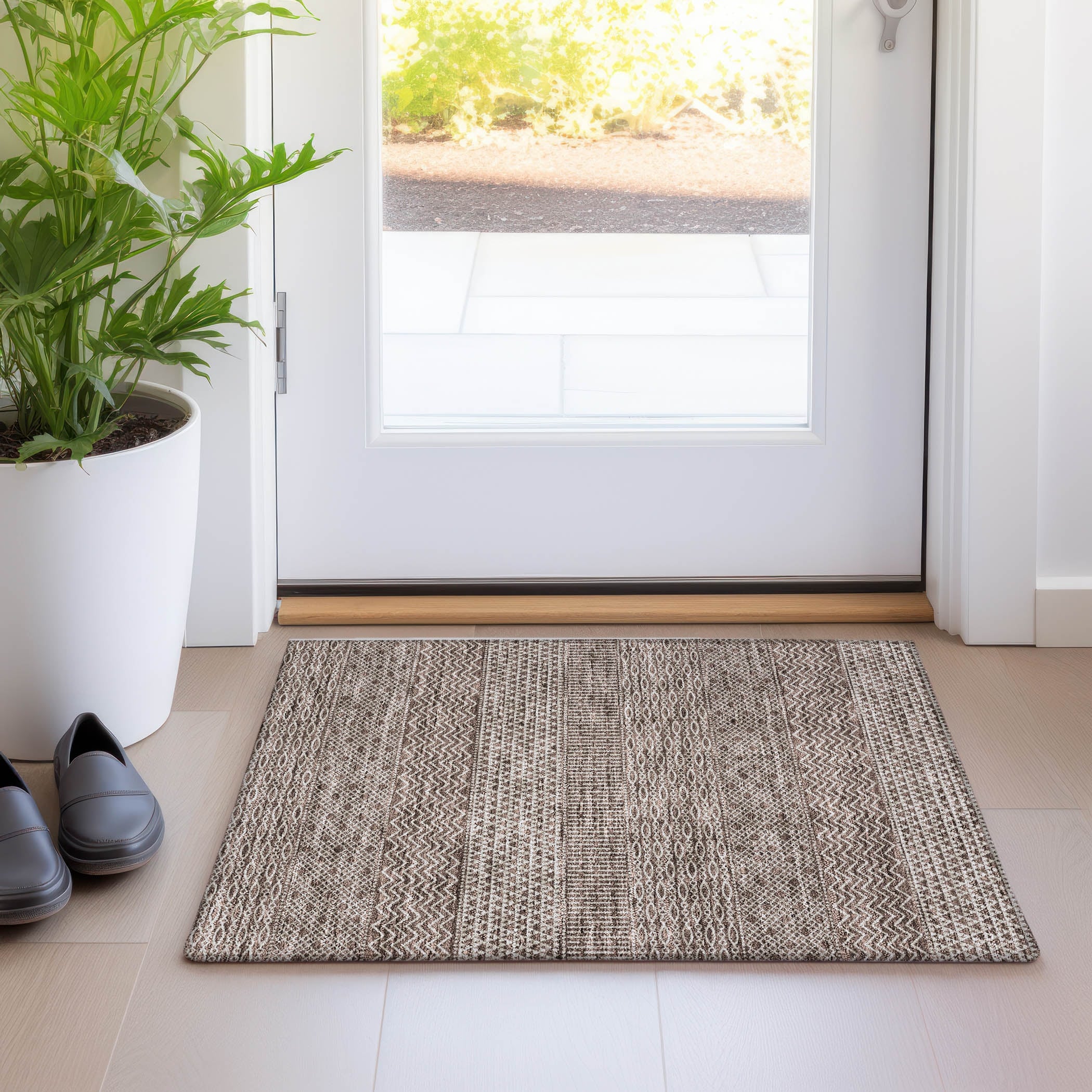 Tapis Chantille moderne à rayures, lavable en machine, pour intérieur et extérieur