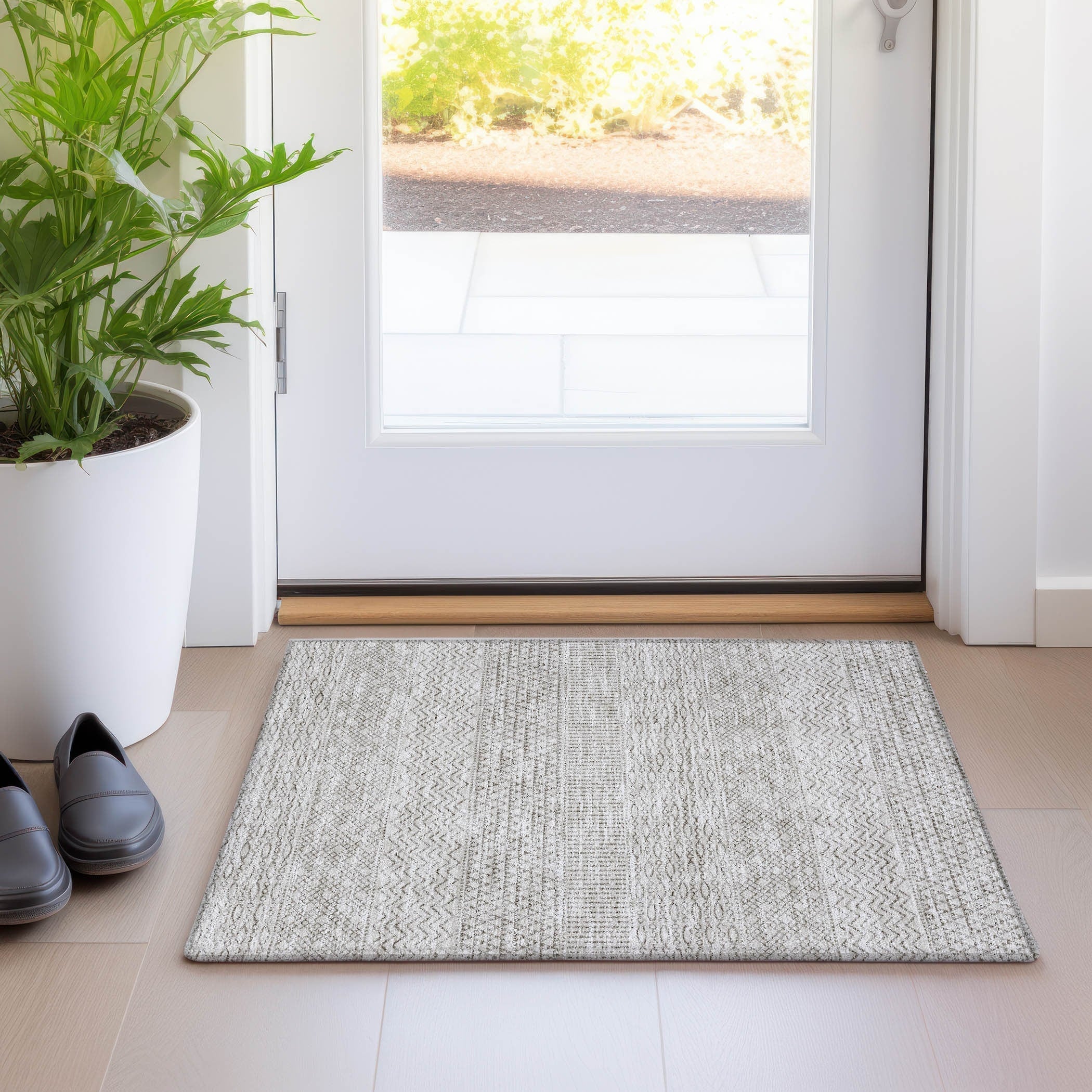 Tapis Chantille moderne à rayures, lavable en machine, pour intérieur et extérieur