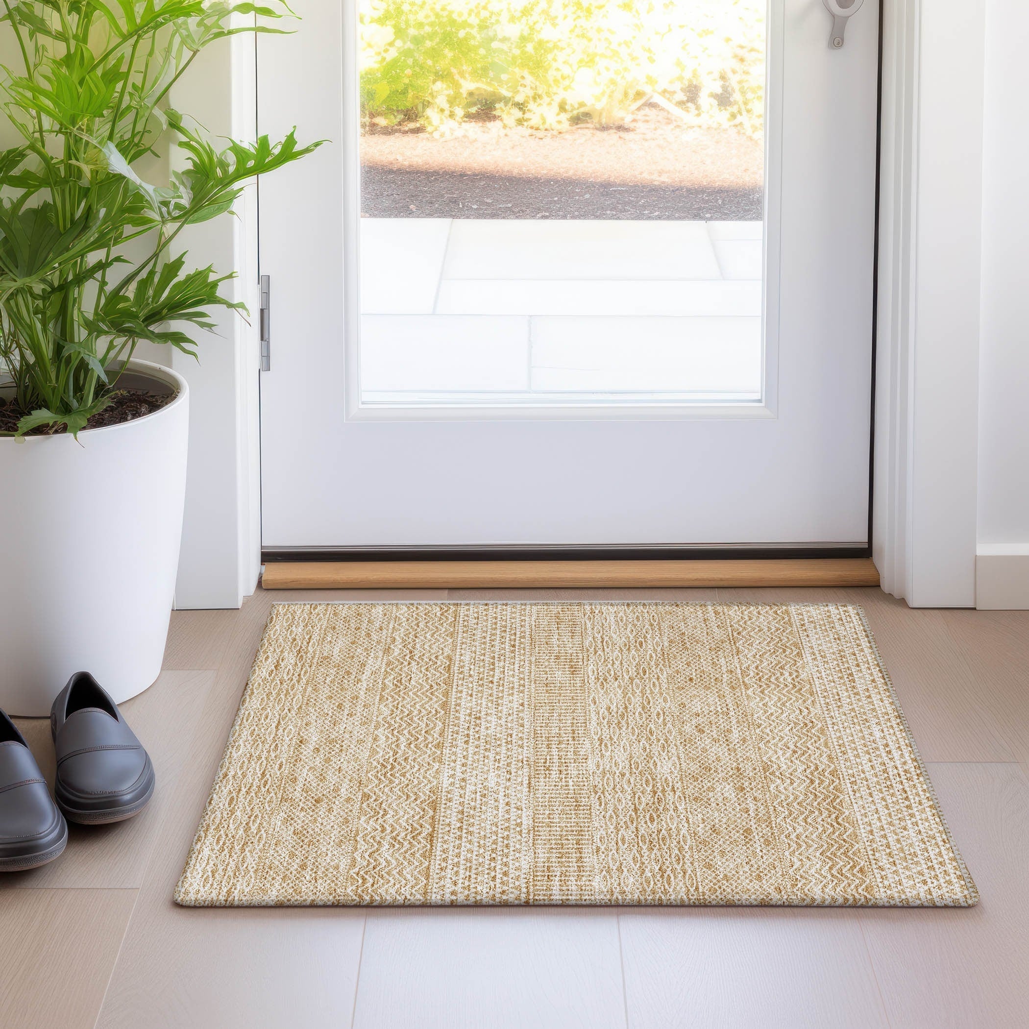 Tapis Chantille moderne à rayures, lavable en machine, pour intérieur et extérieur