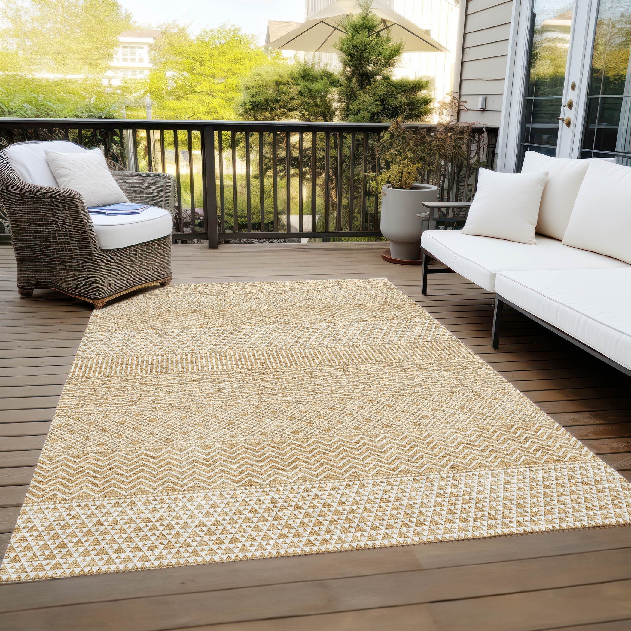 Tapis Chantille moderne à rayures, lavable en machine, pour intérieur et extérieur