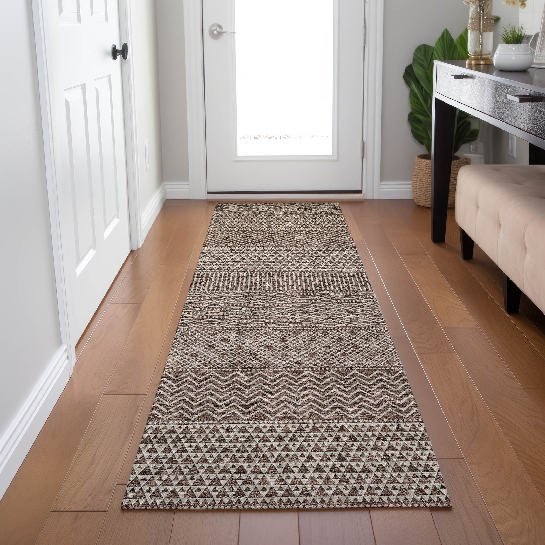 Tapis Chantille moderne à rayures, lavable en machine, pour intérieur et extérieur