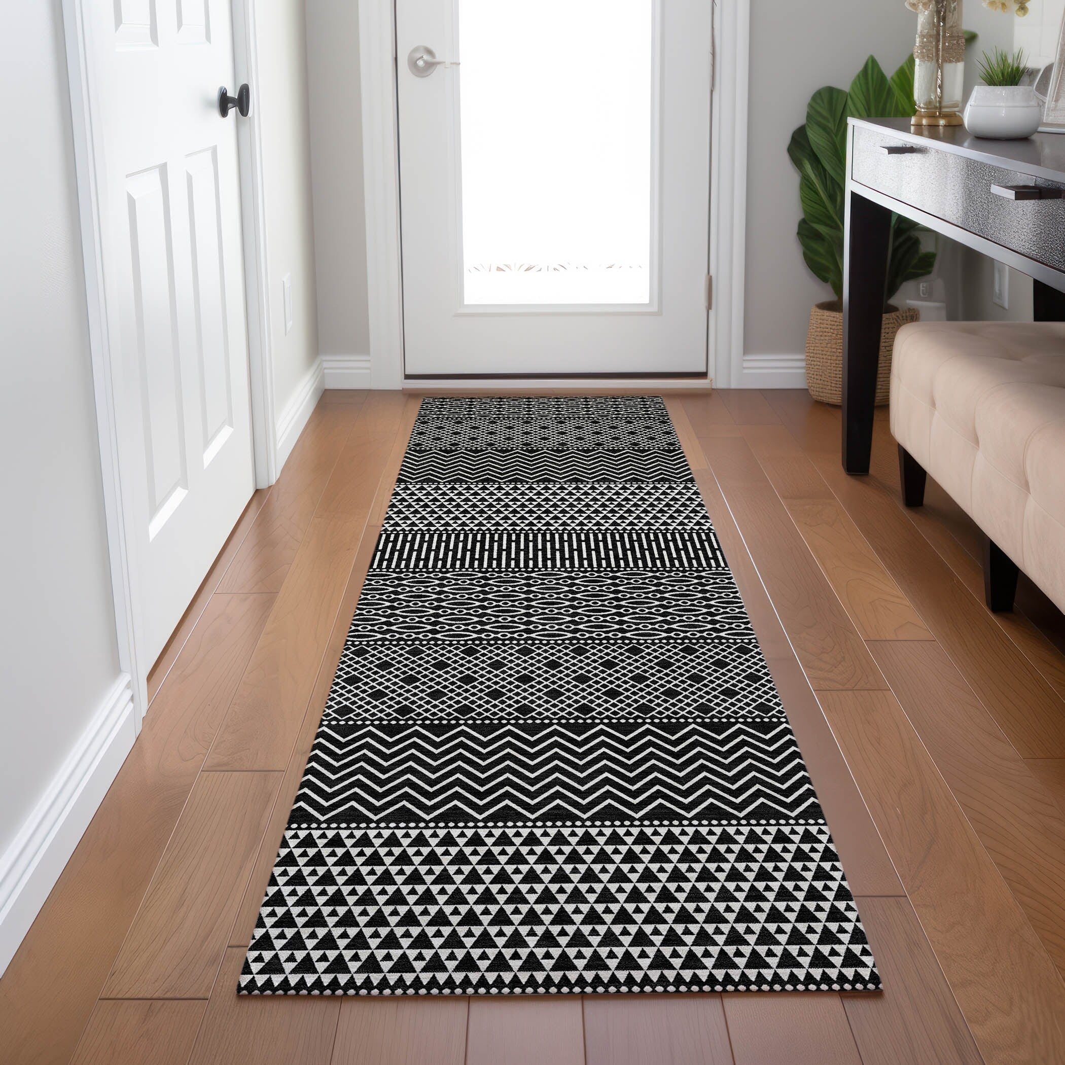Tapis Chantille moderne à rayures, lavable en machine, pour intérieur et extérieur