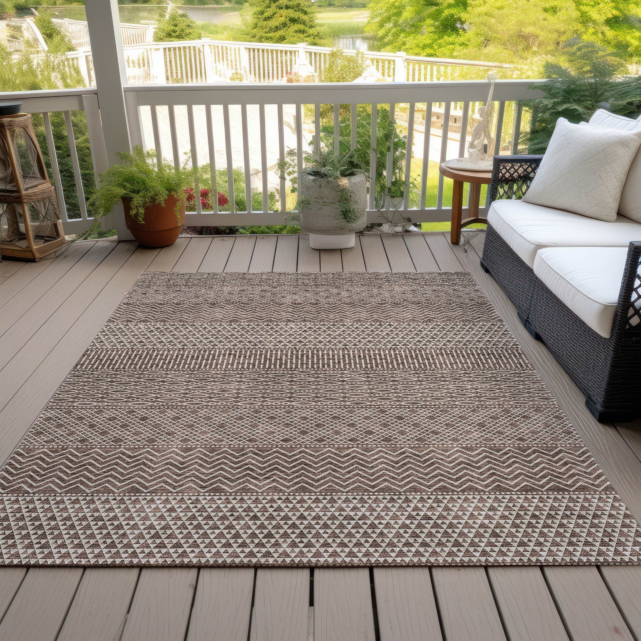 Tapis Chantille moderne à rayures, lavable en machine, pour intérieur et extérieur