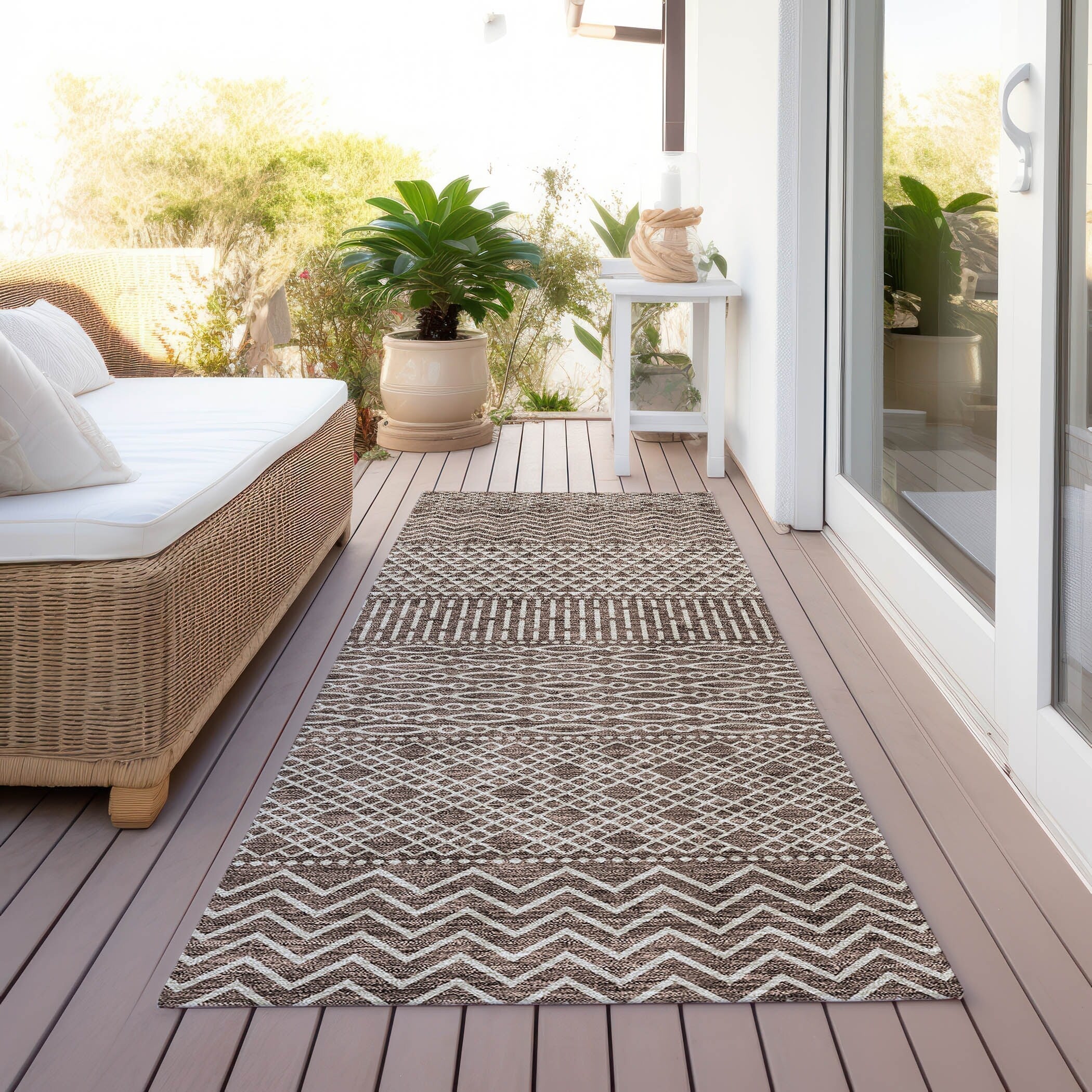 Tapis Chantille moderne à rayures, lavable en machine, pour intérieur et extérieur