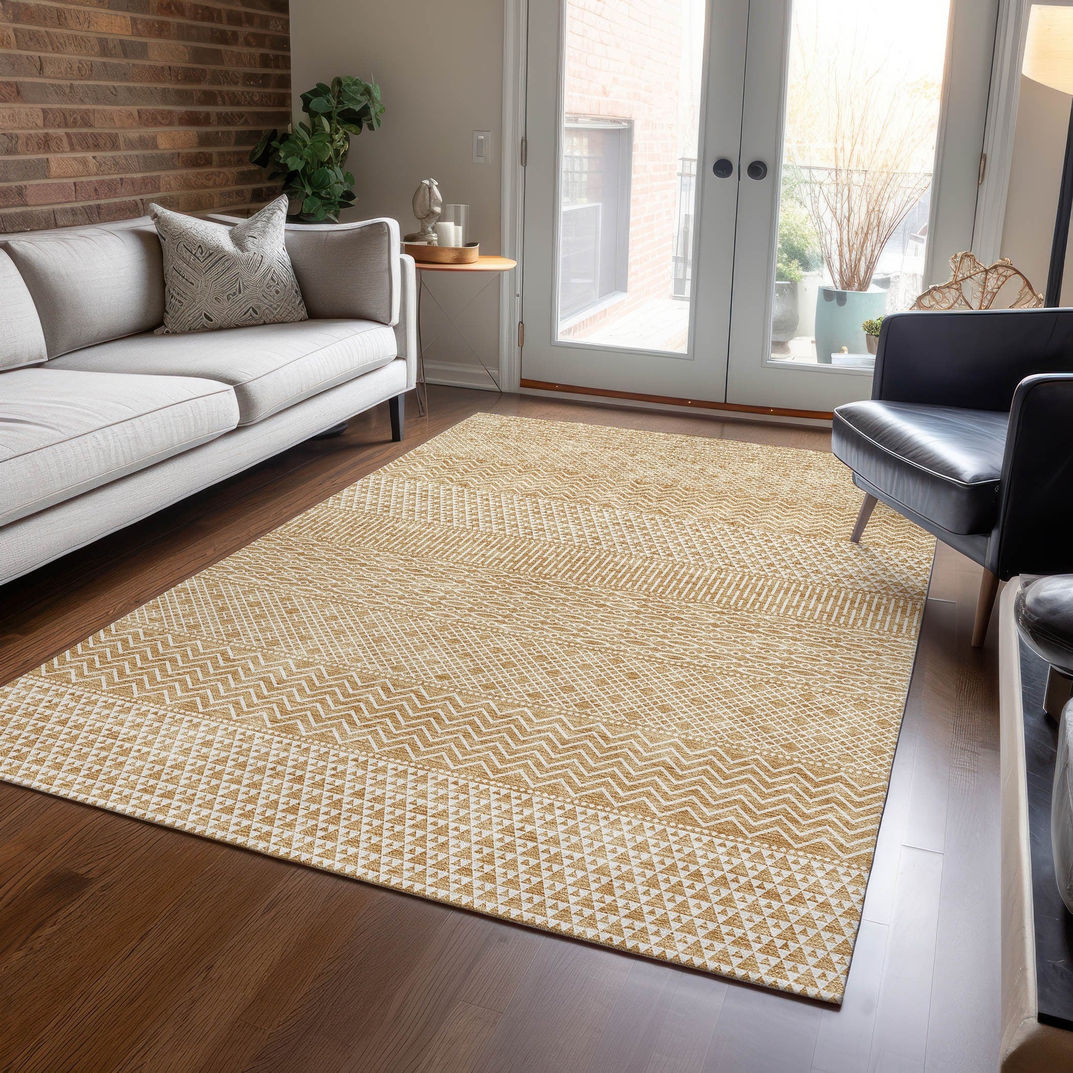 Tapis Chantille moderne à rayures, lavable en machine, pour intérieur et extérieur