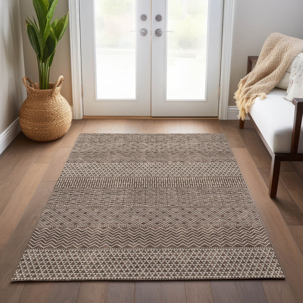 Tapis Chantille moderne à rayures, lavable en machine, pour intérieur et extérieur