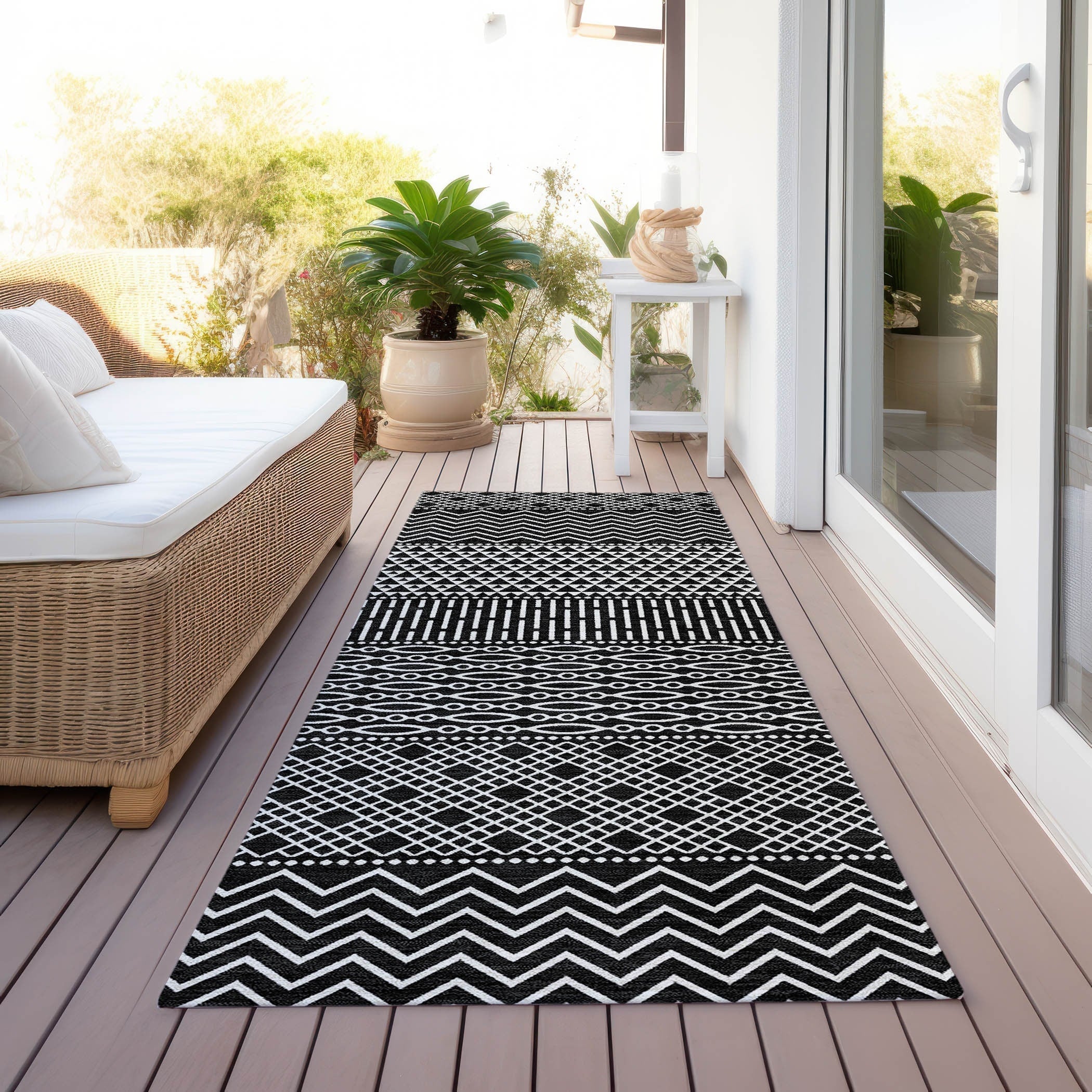 Tapis Chantille moderne à rayures, lavable en machine, pour intérieur et extérieur