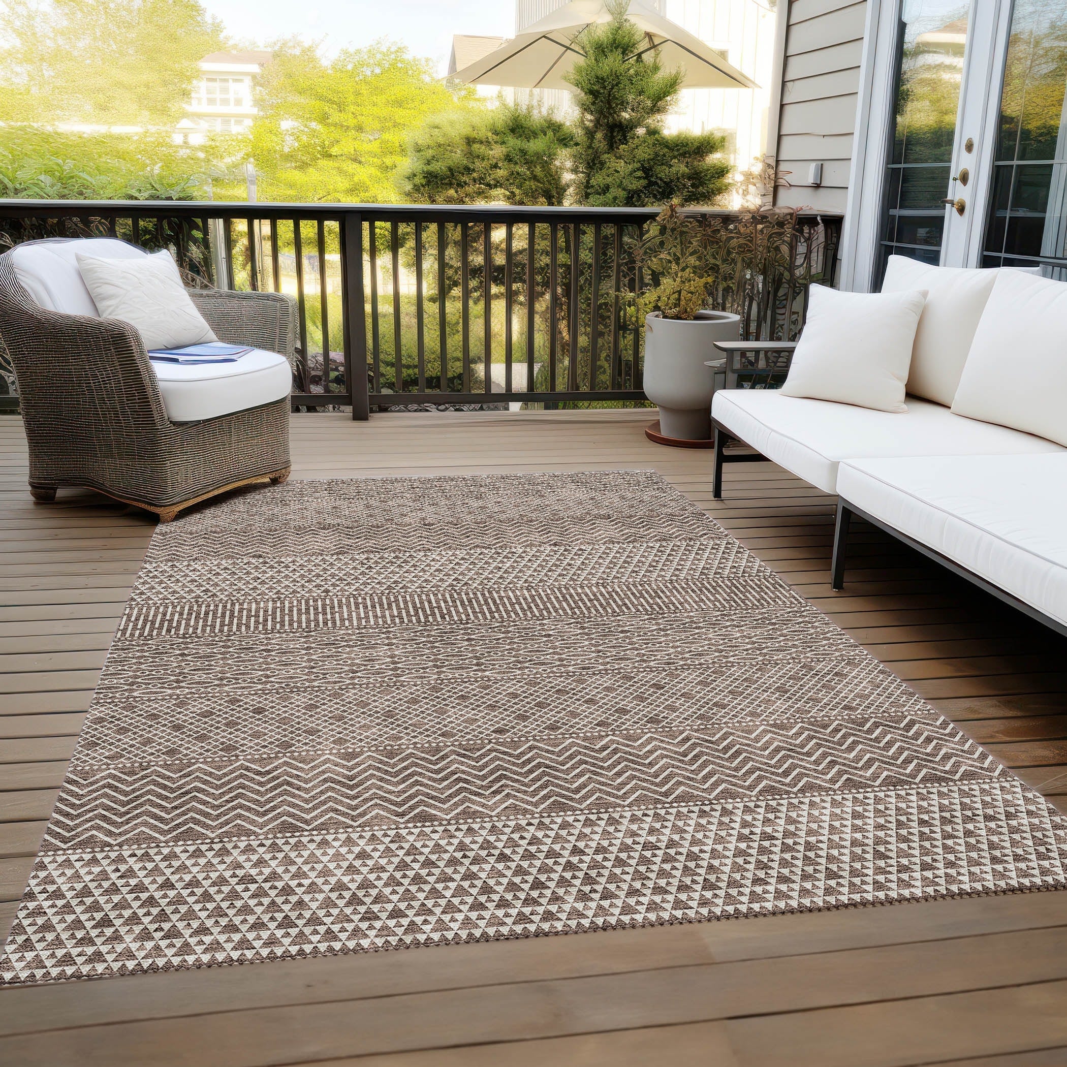 Tapis Chantille moderne à rayures, lavable en machine, pour intérieur et extérieur