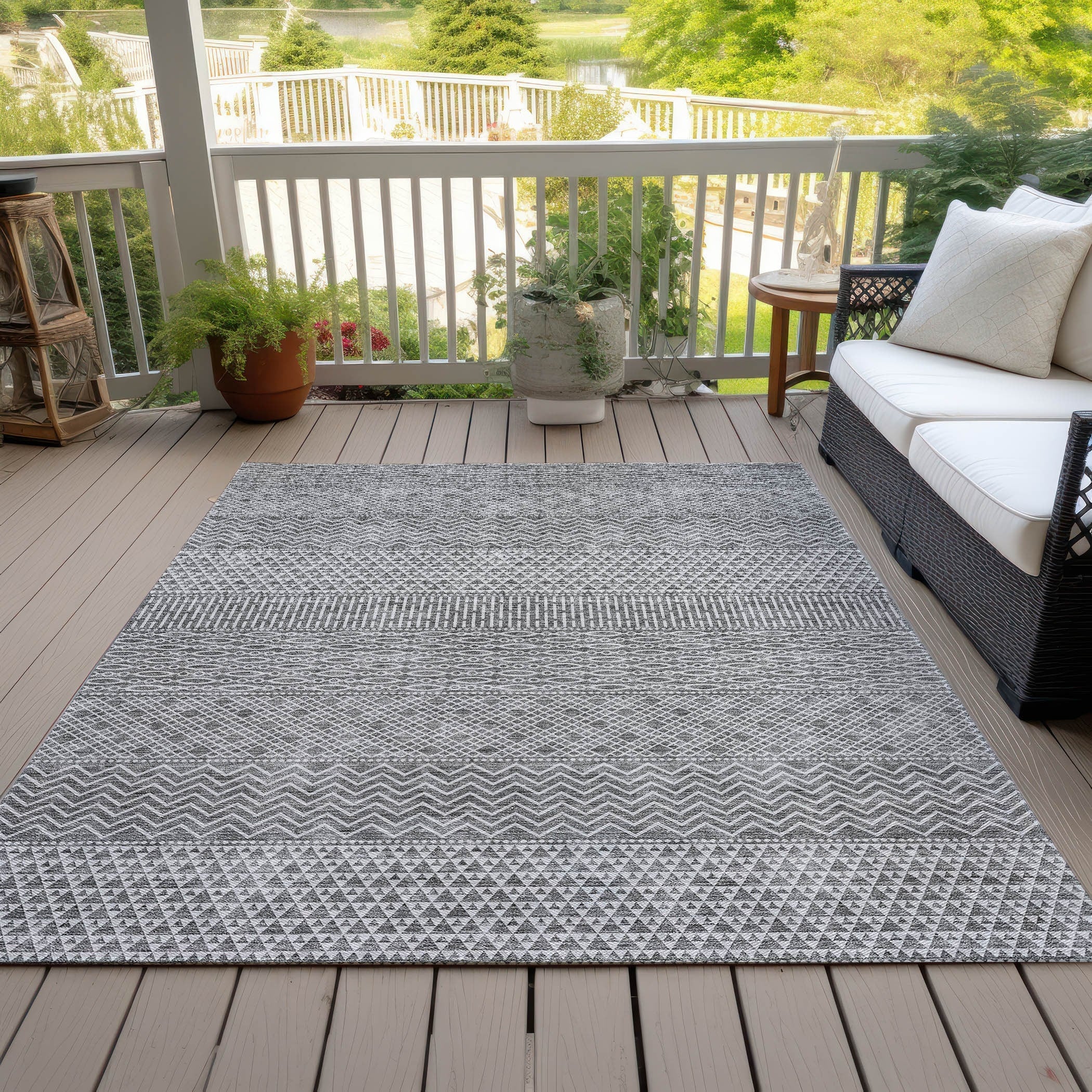 Tapis Chantille moderne à rayures, lavable en machine, pour intérieur et extérieur