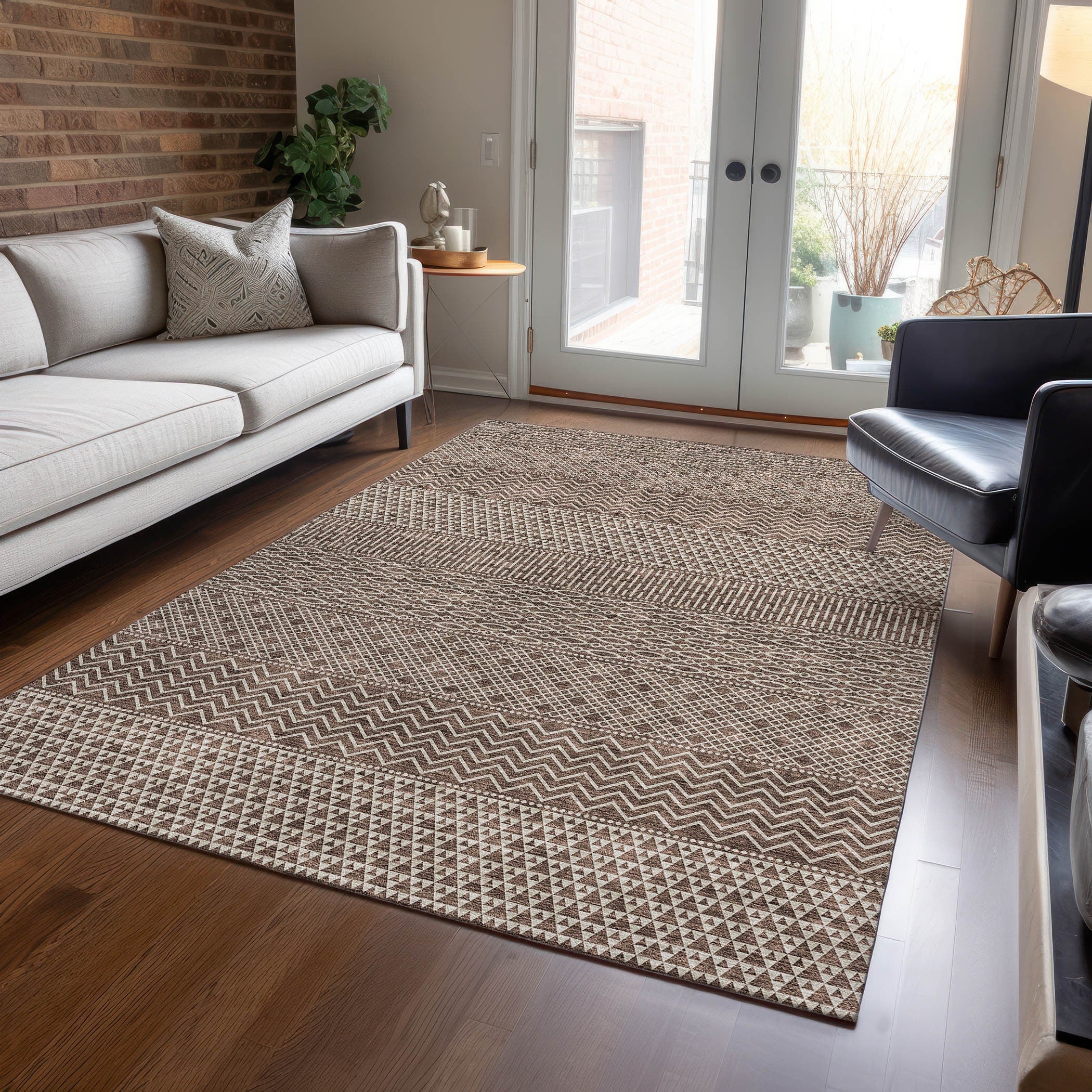 Tapis Chantille moderne à rayures, lavable en machine, pour intérieur et extérieur