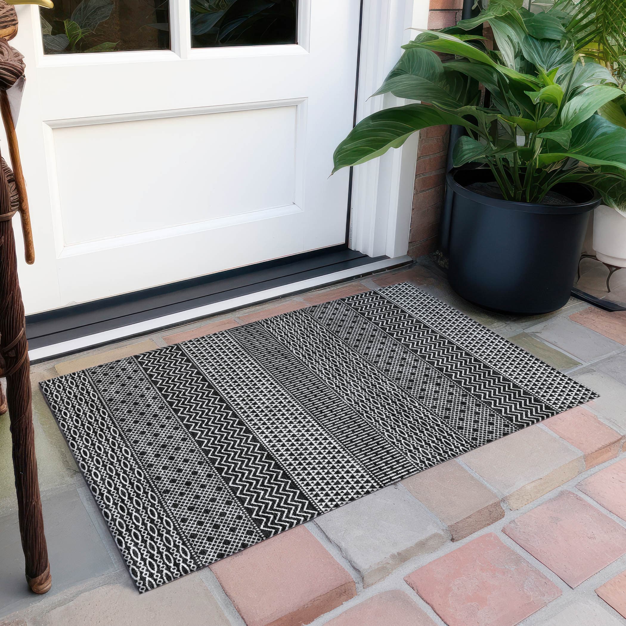 Tapis Chantille moderne à rayures, lavable en machine, pour intérieur et extérieur