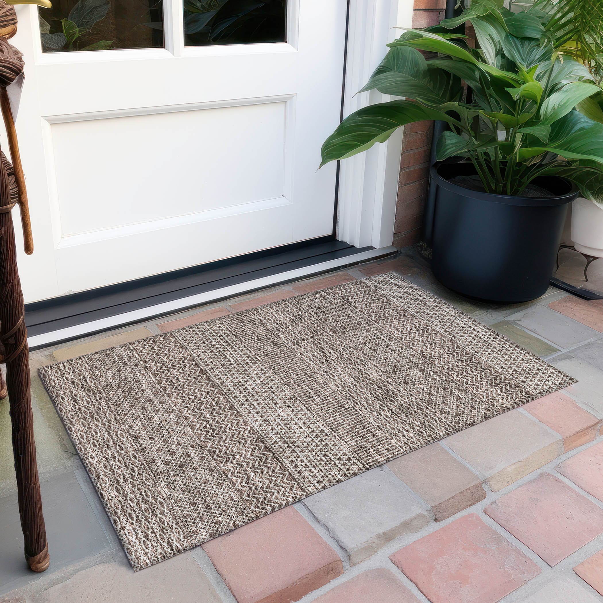 Tapis Chantille moderne à rayures, lavable en machine, pour intérieur et extérieur