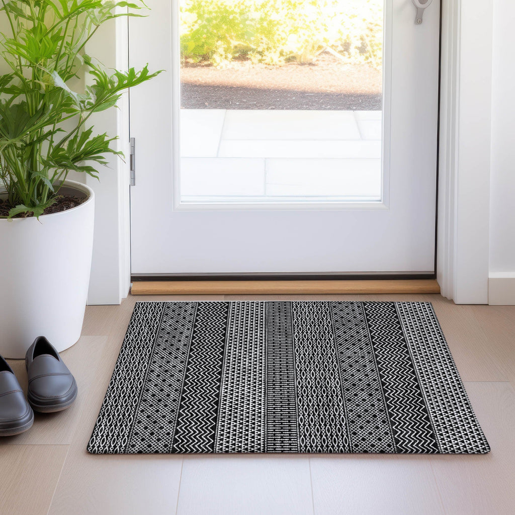 Tapis Chantille moderne à rayures, lavable en machine, pour intérieur et extérieur
