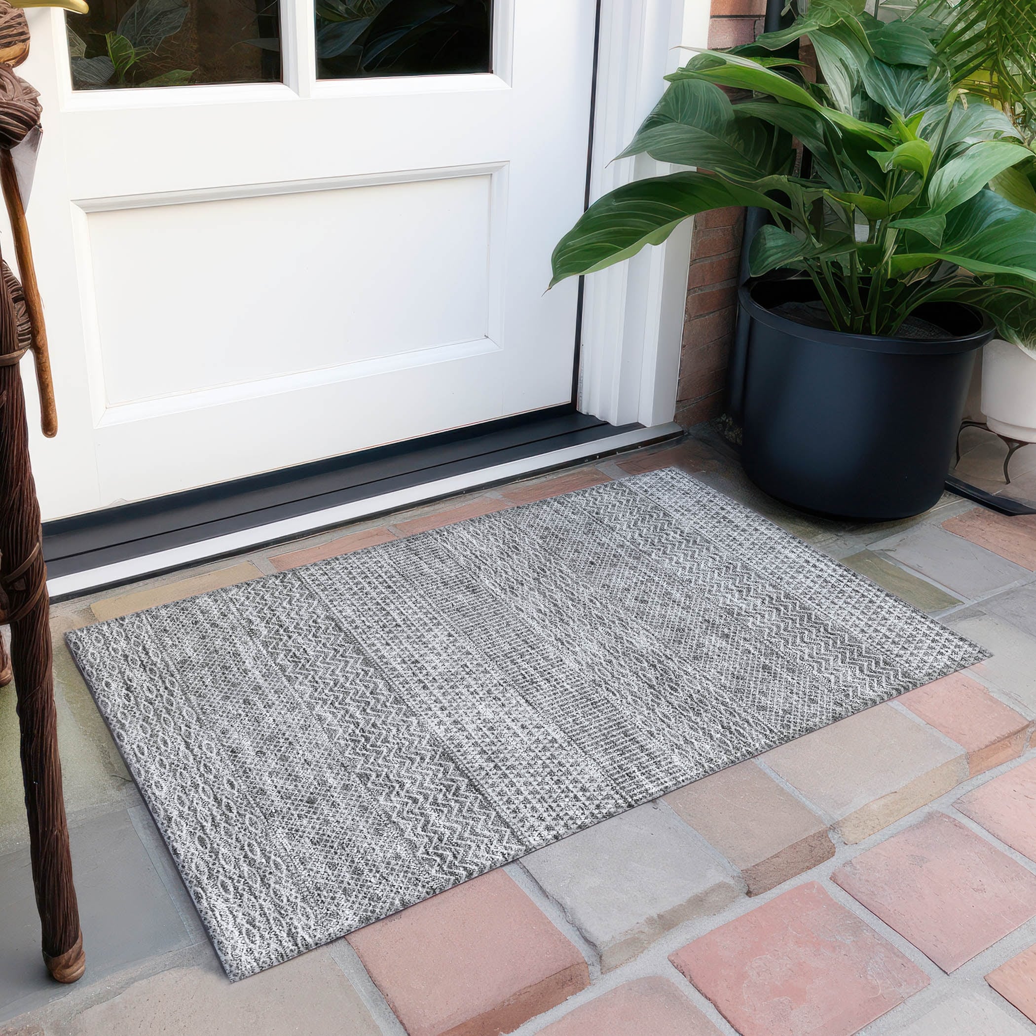 Tapis Chantille moderne à rayures, lavable en machine, pour intérieur et extérieur