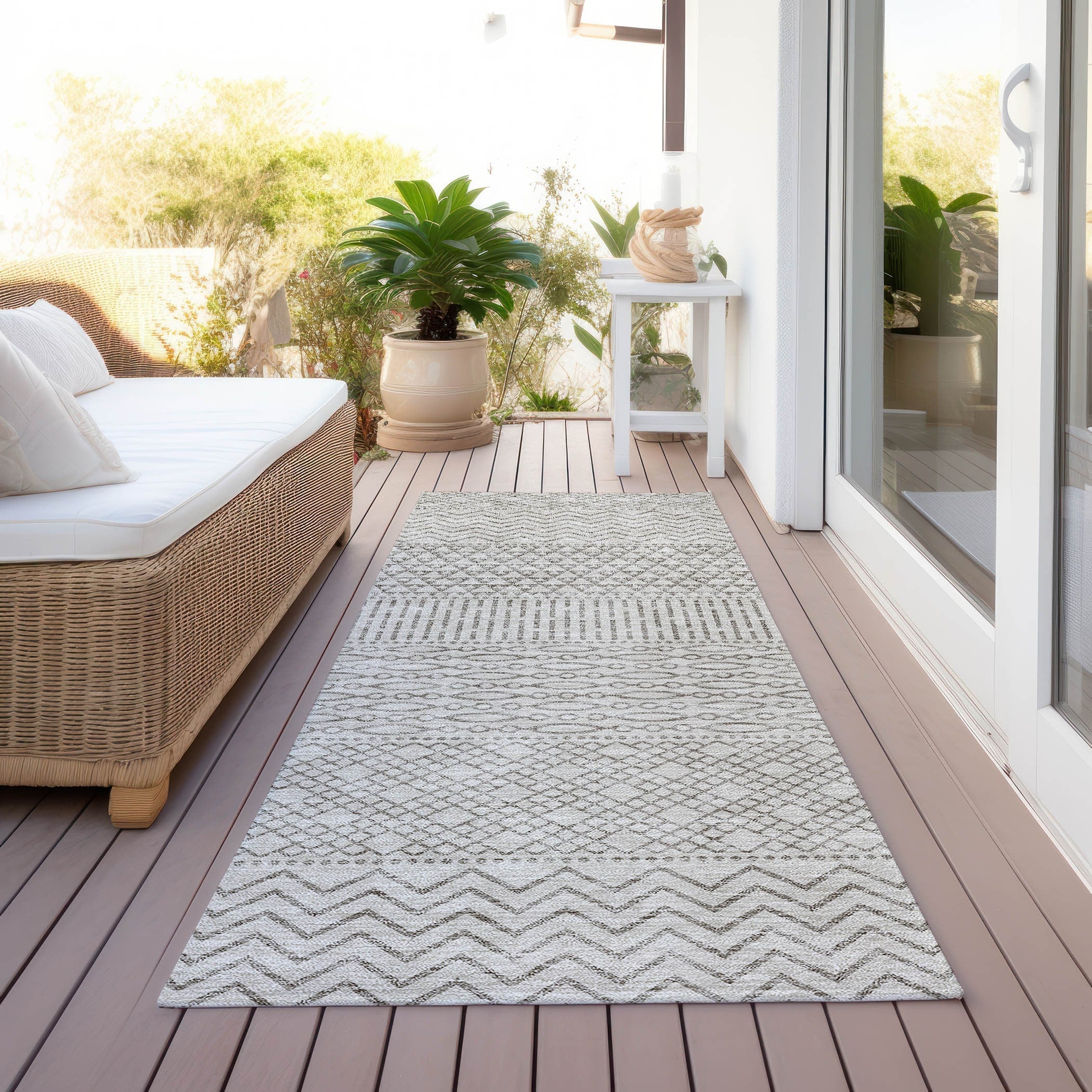 Tapis Chantille moderne à rayures, lavable en machine, pour intérieur et extérieur